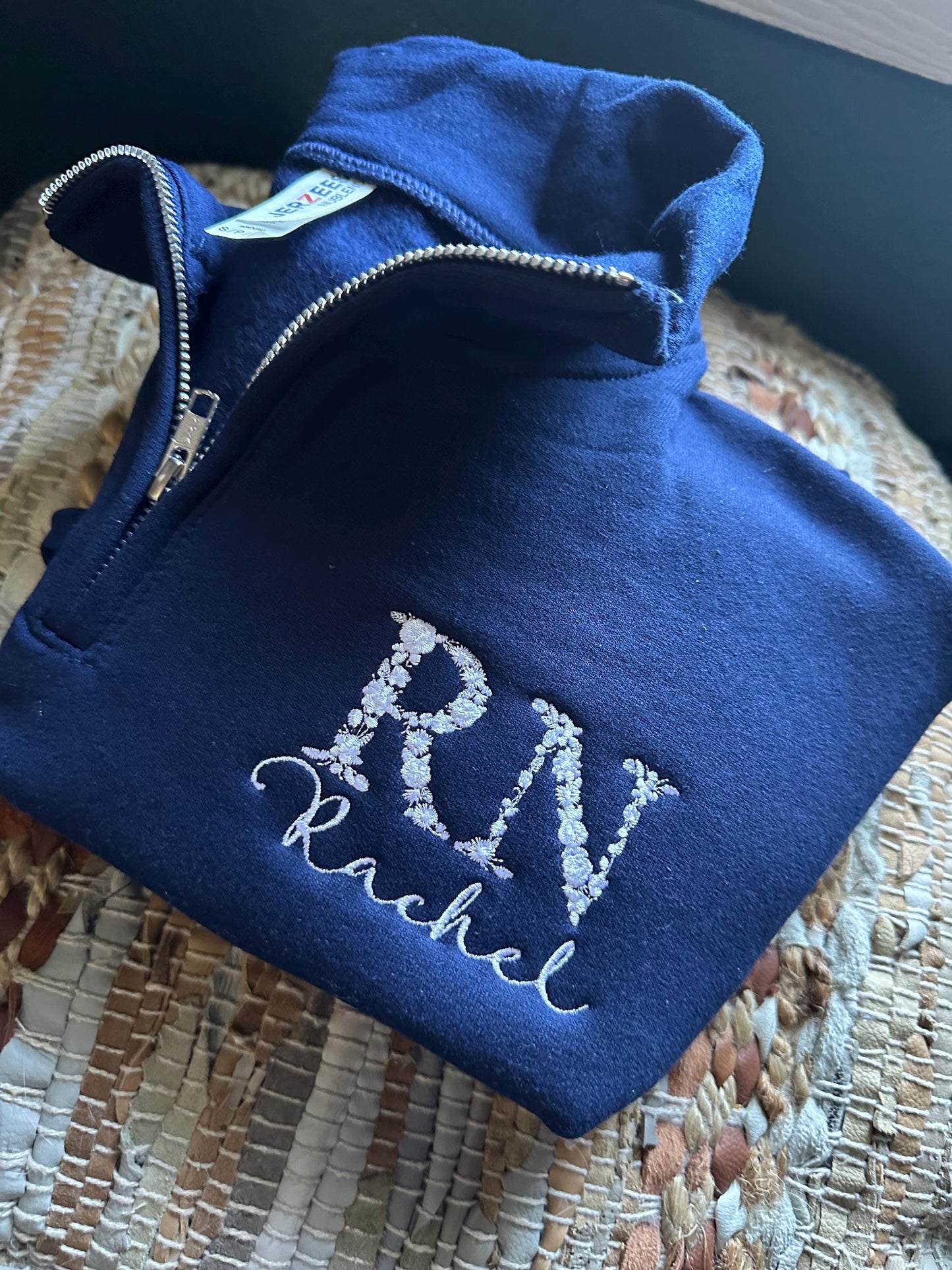 Custom Embroidered nurse quarter zip - Floral RN Jacket - Floral Nurse jacket - personalized quarter zip floral zip jack - nurse gift