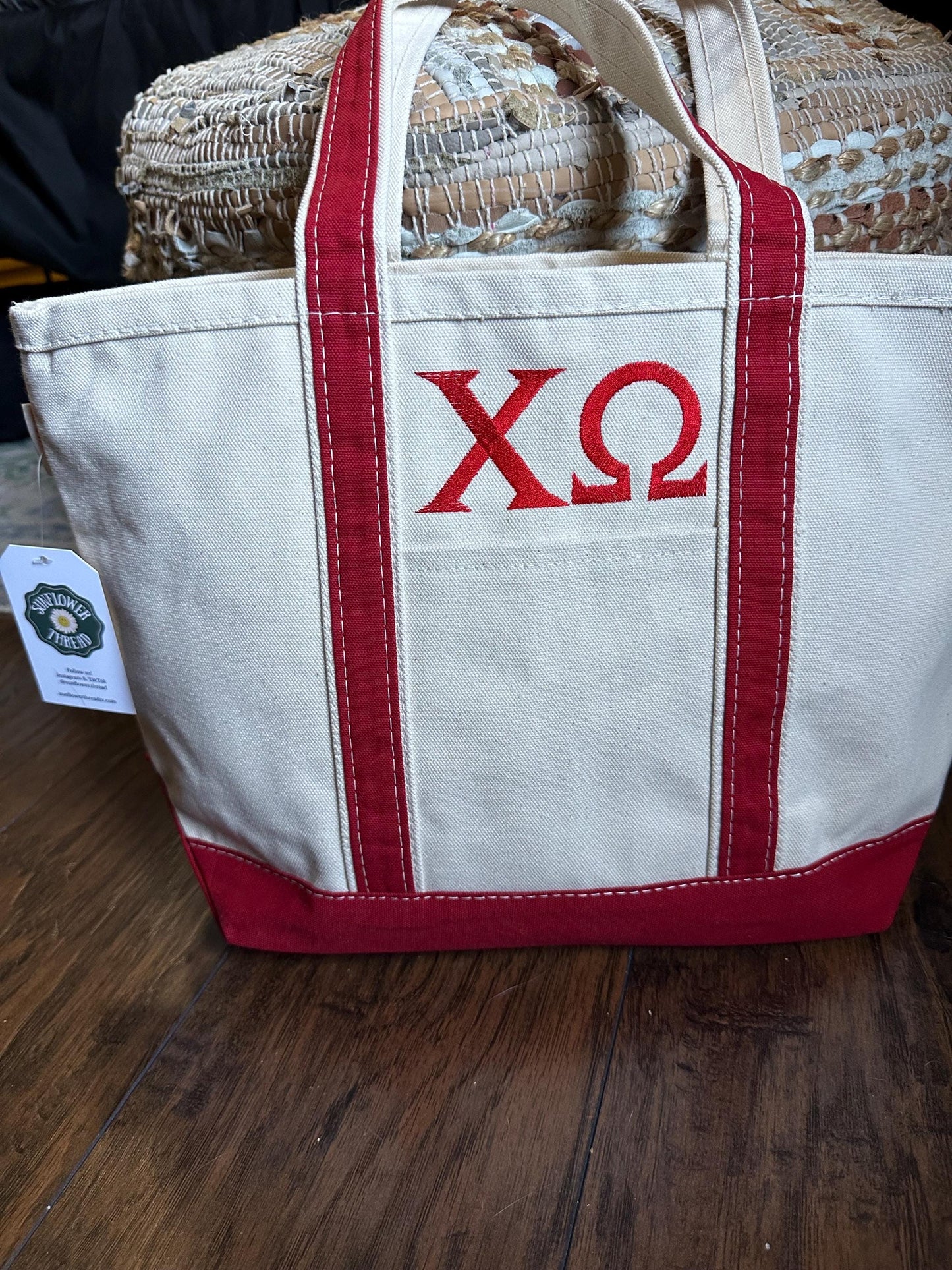 Embroidered chi omega Canvas Bag - chi o Tote Bag with Zipper - Sorority Gift - big/little gift