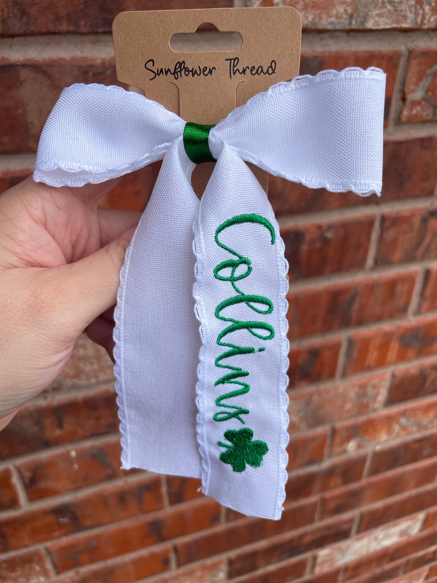 Embroidered St. Patrick Day bow - shamrock bow - St Pattie’s Day Bow - Personalized St. Patrick Day Bow with name