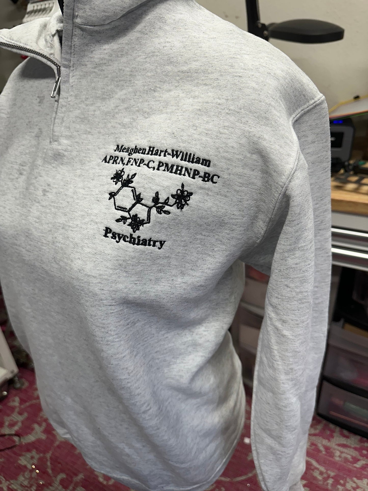 Custom Embroidered psychiatric nurse quarter zip, psych nurse jacket, serotonin jacket, personalized nurse practitioner quarter zip,