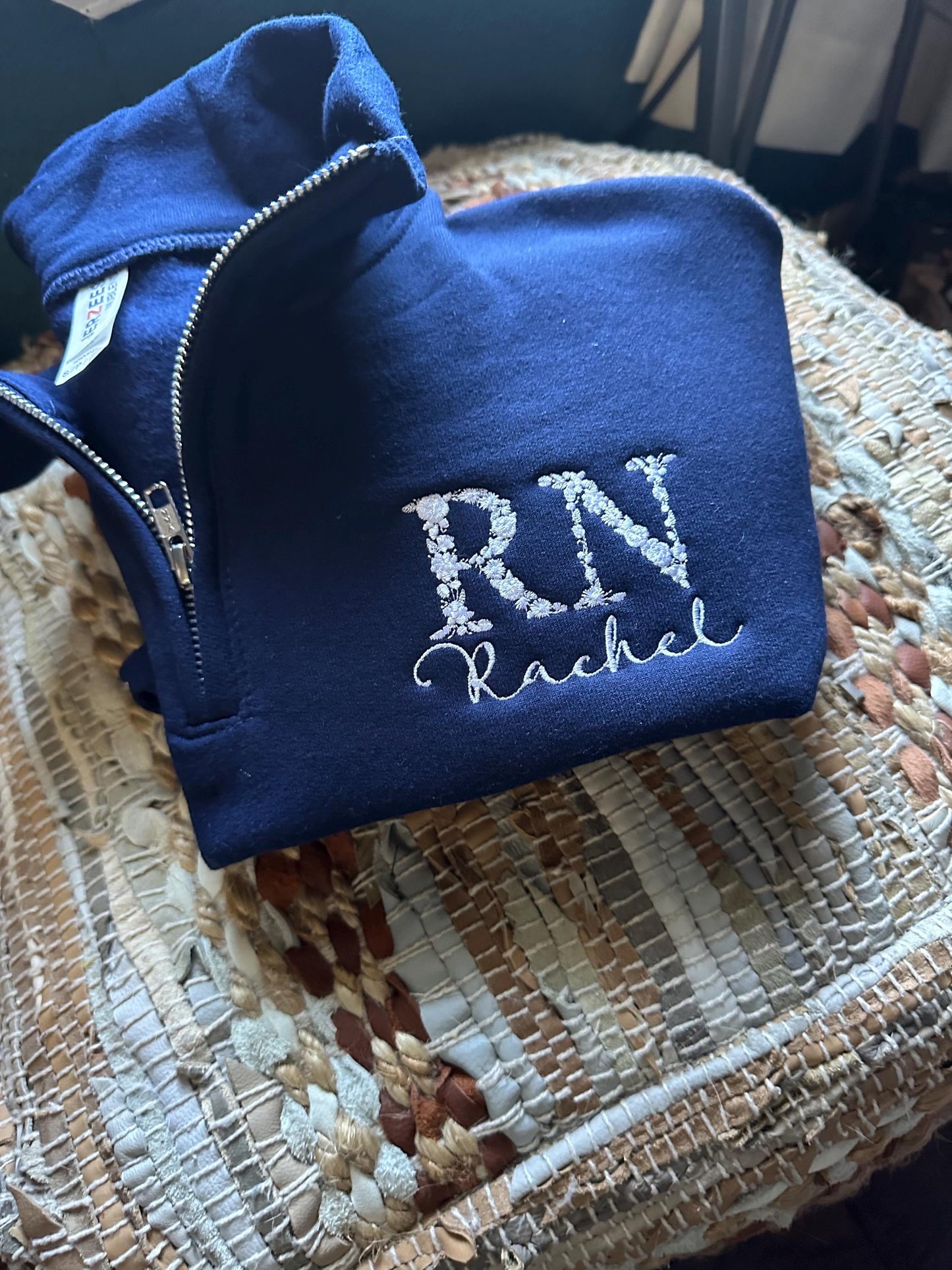 Custom Embroidered nurse quarter zip - Floral RN Jacket - Floral Nurse jacket - personalized quarter zip floral zip jack - nurse gift