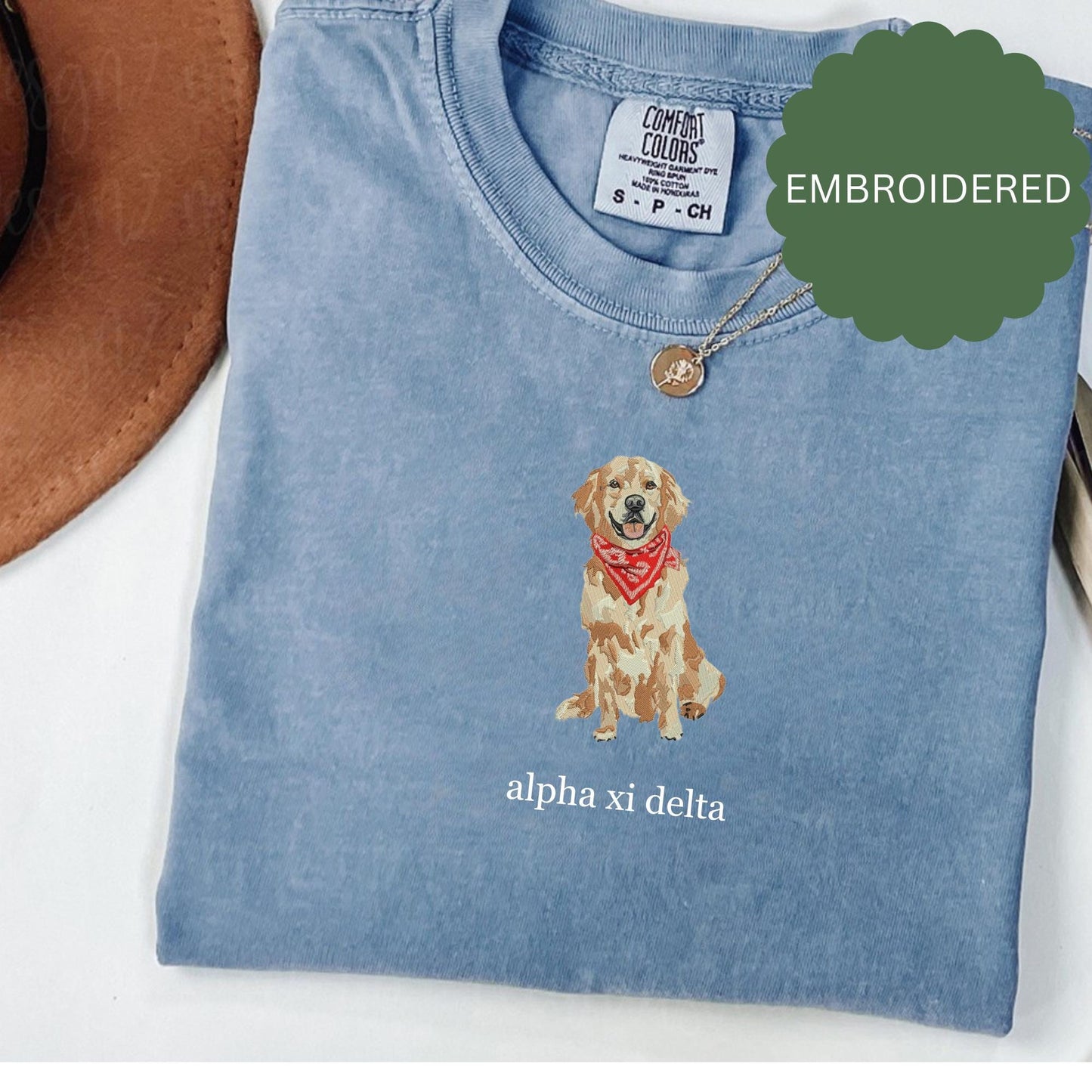 Embroidered Alpha Xi Delta golden shirt - Alpha Xi Delta wear - Sorority Shirt - Big/Little Gift - Sorority Greek Licensed Merch