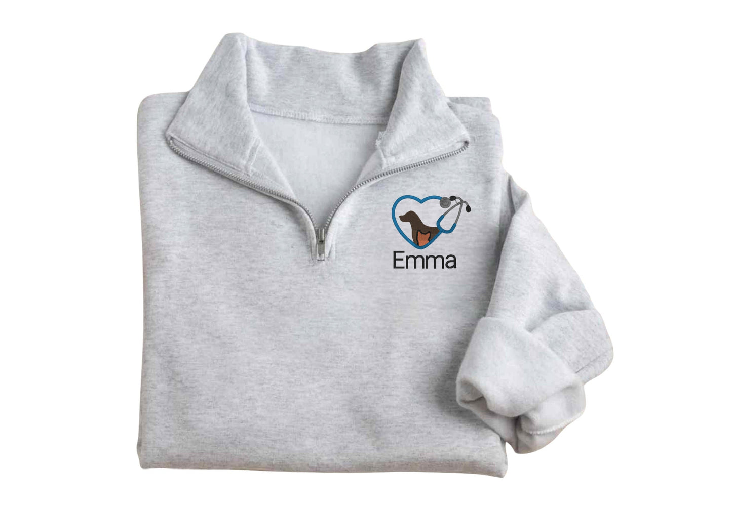 Custom Embroidered vet tech quarter zip - veterinarian medicine Jacket - animal hospital jacket - vet tech pullover - vet office quarter zip