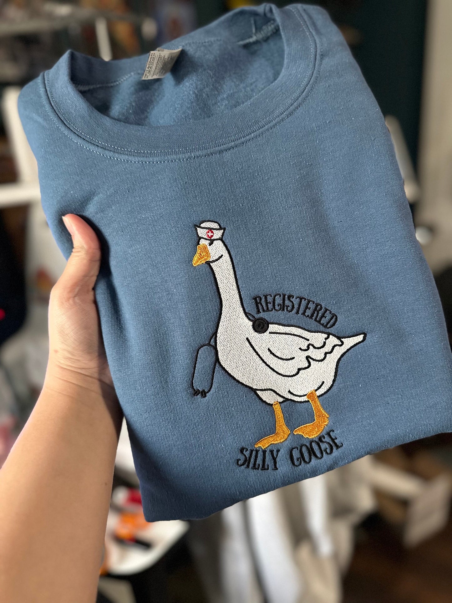 Embroidered Registered Silly Goose nurse sweatshirt - funny nurse sweatshirt - personalize nurse crewneck - nurse gift - RN sweatshirt