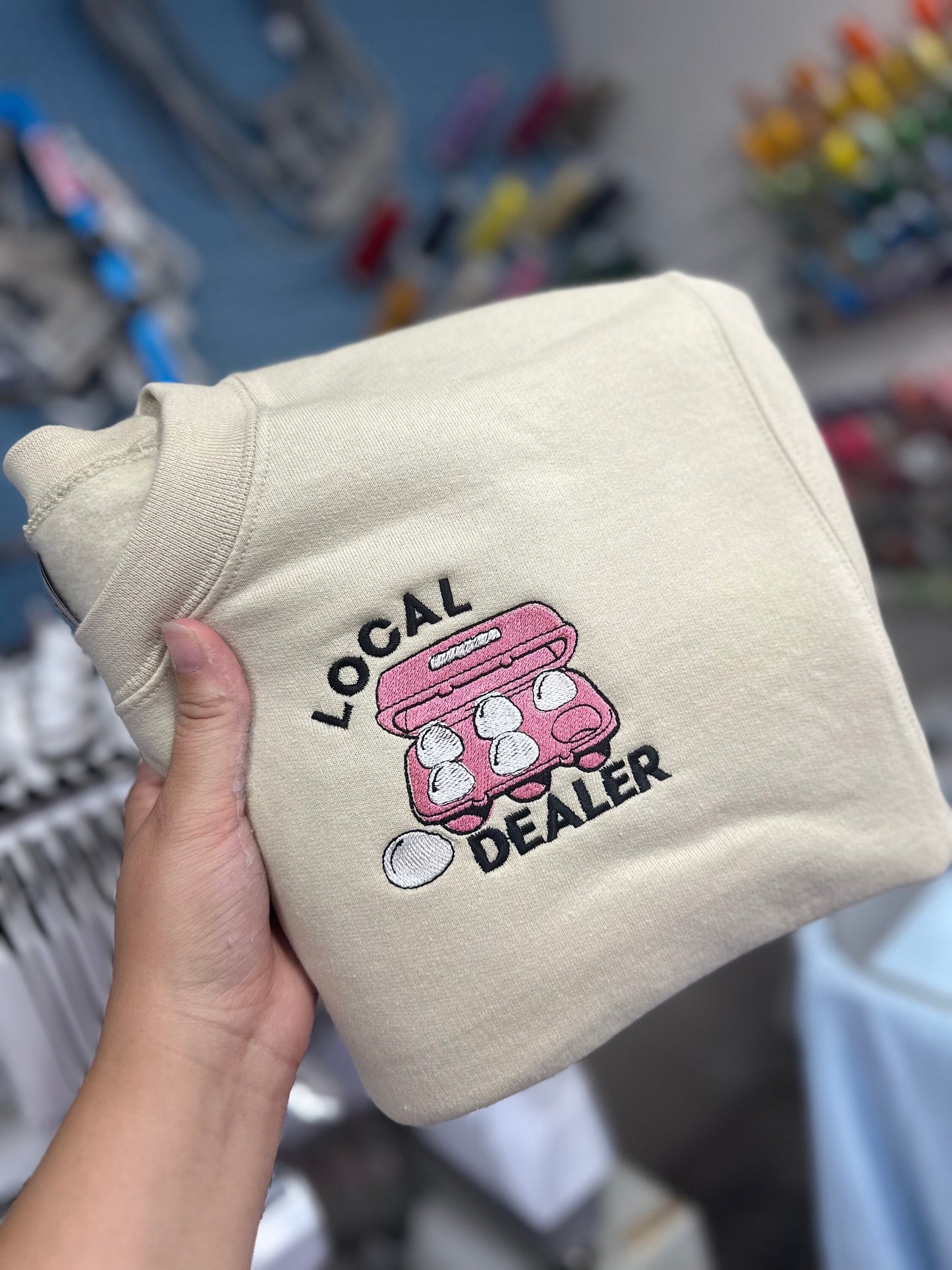 Embroidered Egg Local dealer sweatshirt - embroidered chicken shirt - gift for chicken lovers - chicken mama - chicken egg shirt