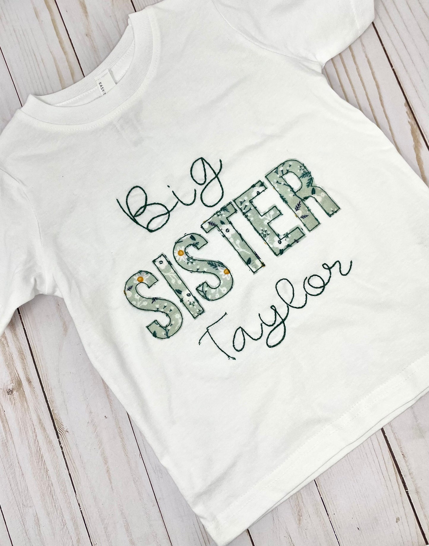 Big Sister Floral Embroidered Shirt - Sibling Pregnancy Announcement - Sister Newborn set