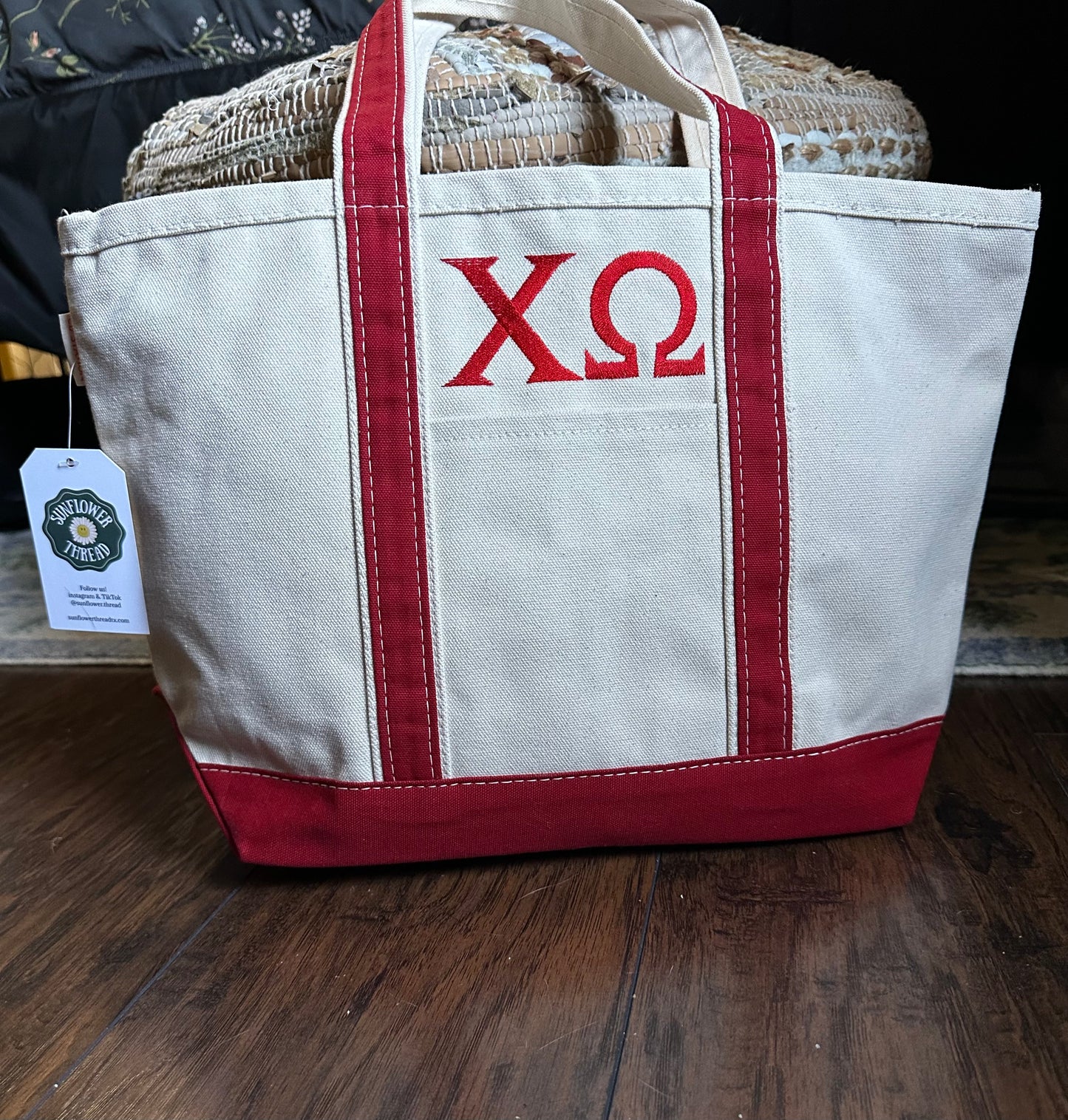 Embroidered chi omega Canvas Bag - chi o Tote Bag with Zipper - Sorority Gift - big/little gift