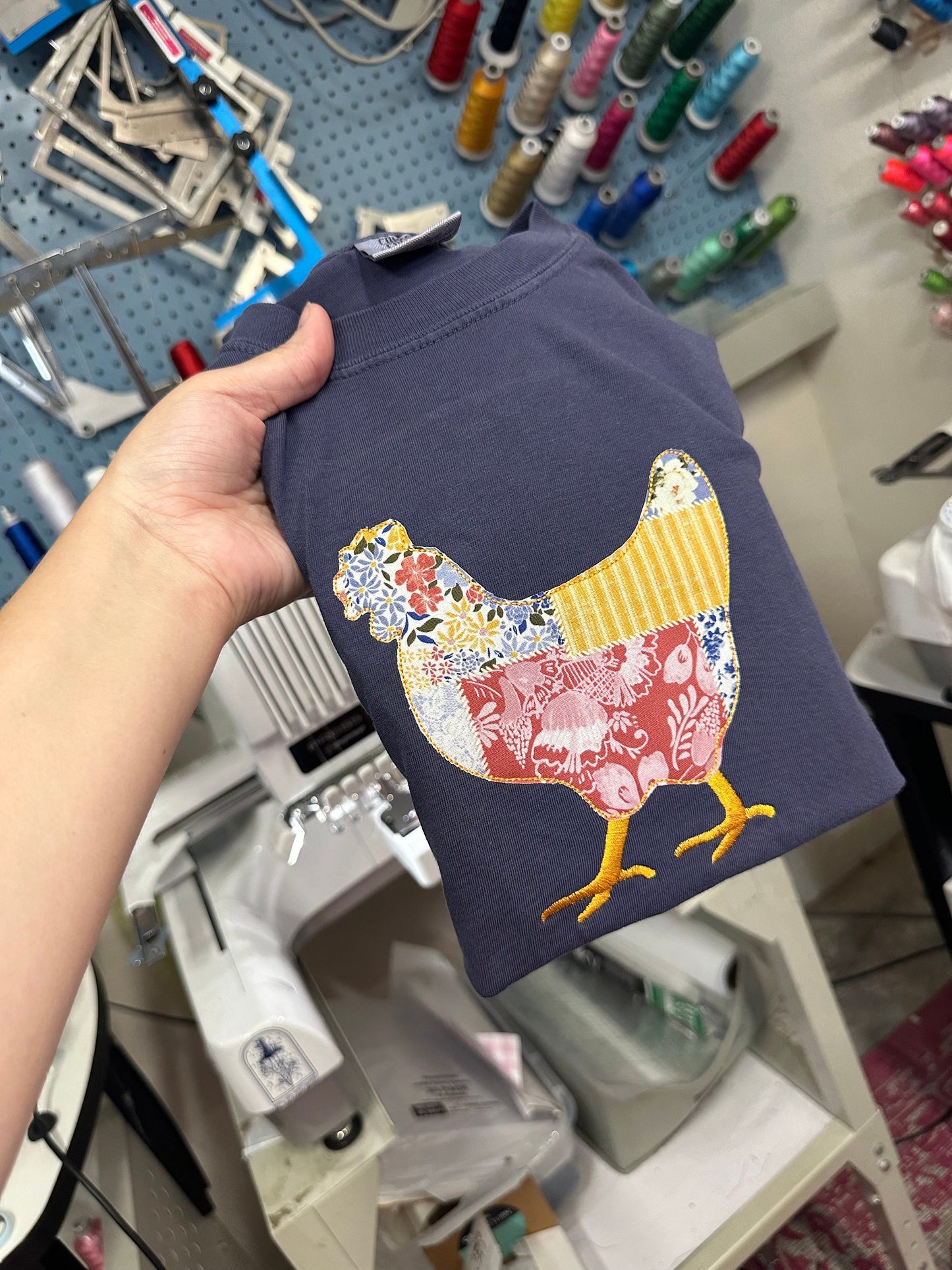 Embroidered Chicken Shirt - Farmhouse Chicken Tee - Chicken Gift for Her - Chicken Mama Shirt - Quilted Chicken Tee - Farm Shirt