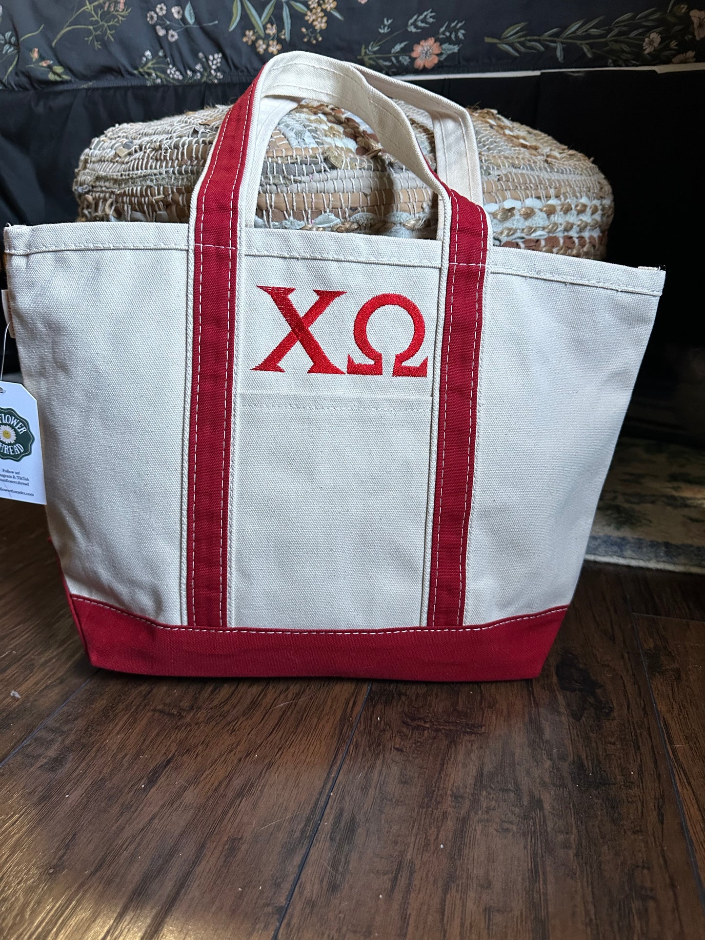 Embroidered chi omega Canvas Bag - chi o Tote Bag with Zipper - Sorority Gift - big/little gift