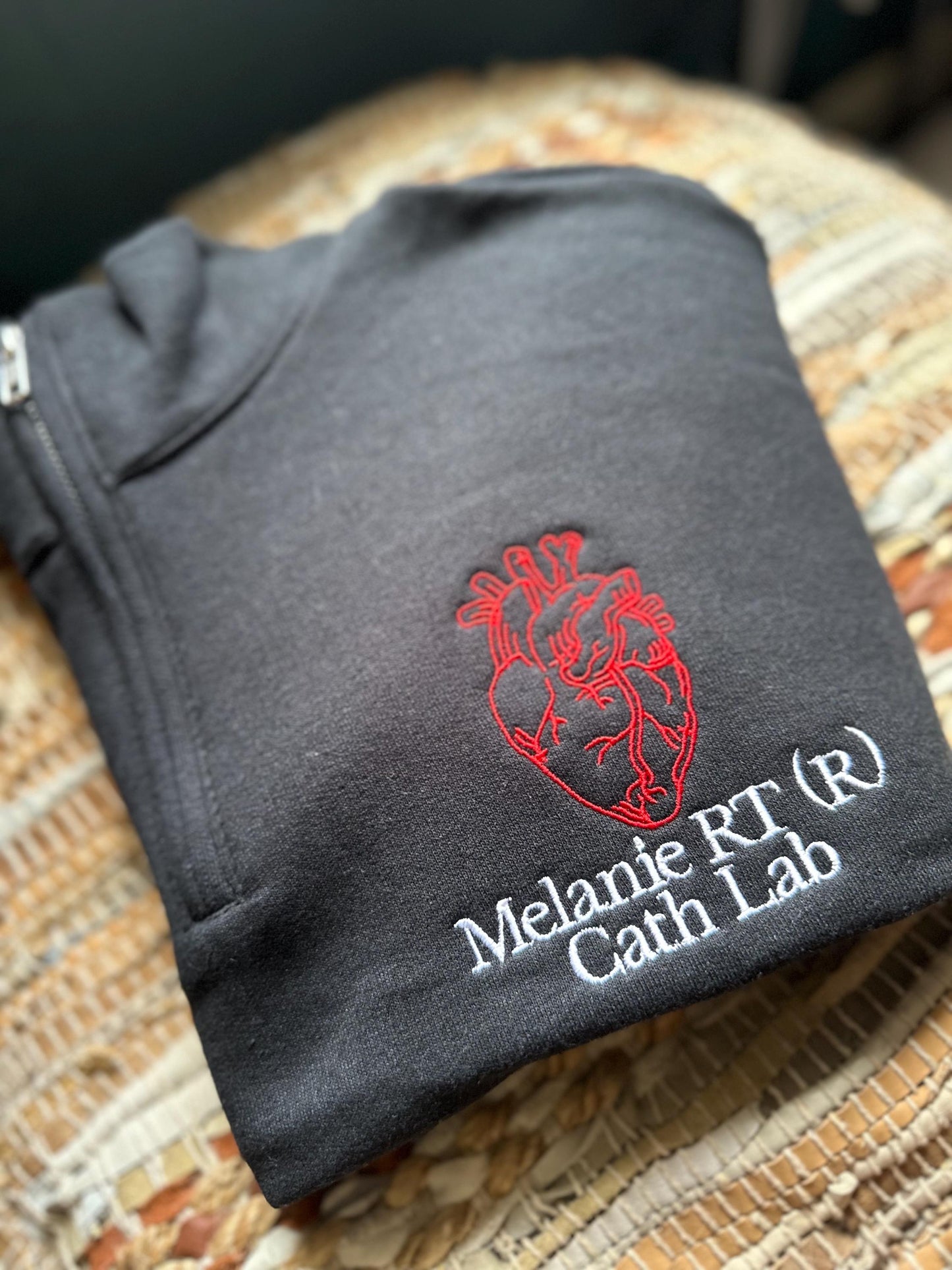 Embroidered CARDIAC nurse quarter zip jacket - cards nurse jacket - CVICU nurse jacket -personalized nurse gift - CHSU unit - cath lab