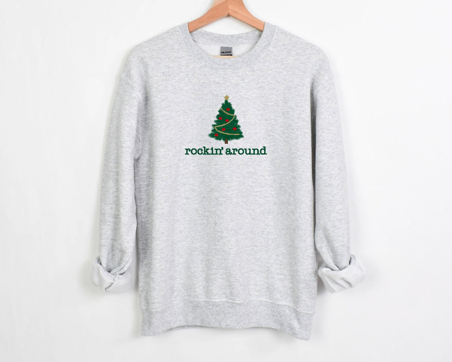 Embroidered Christmas Tree Sweatshirt - Merry Christmas Sweatshirt - Rockin’ around the Christmas Tree sweatshirt Embroiderd Christmas Gift