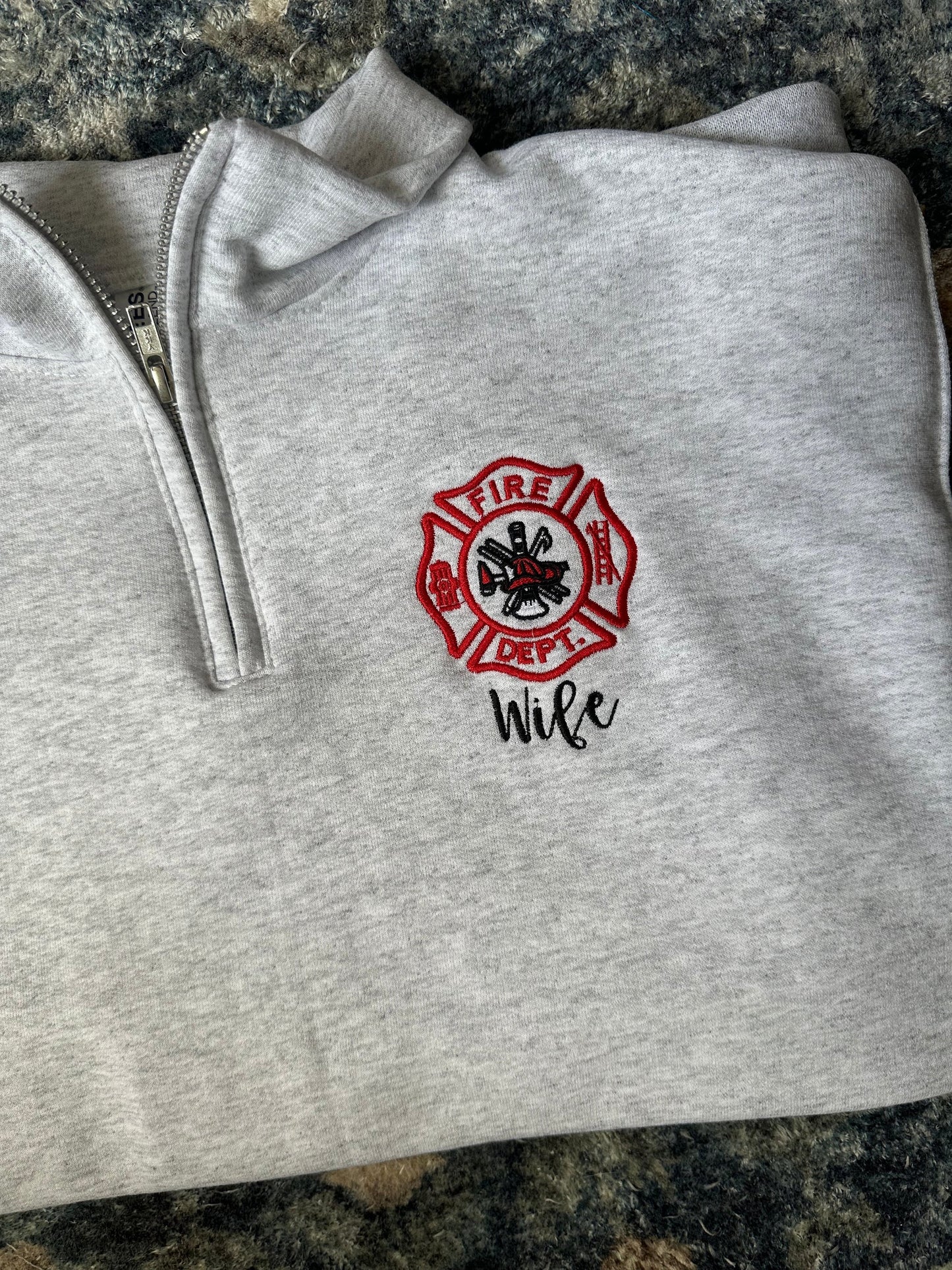 Custom Embroidered Firefighter wife quarter zip pullover firewife jacket, personalized firefighter wife quarter zip, firefighter girlfriend