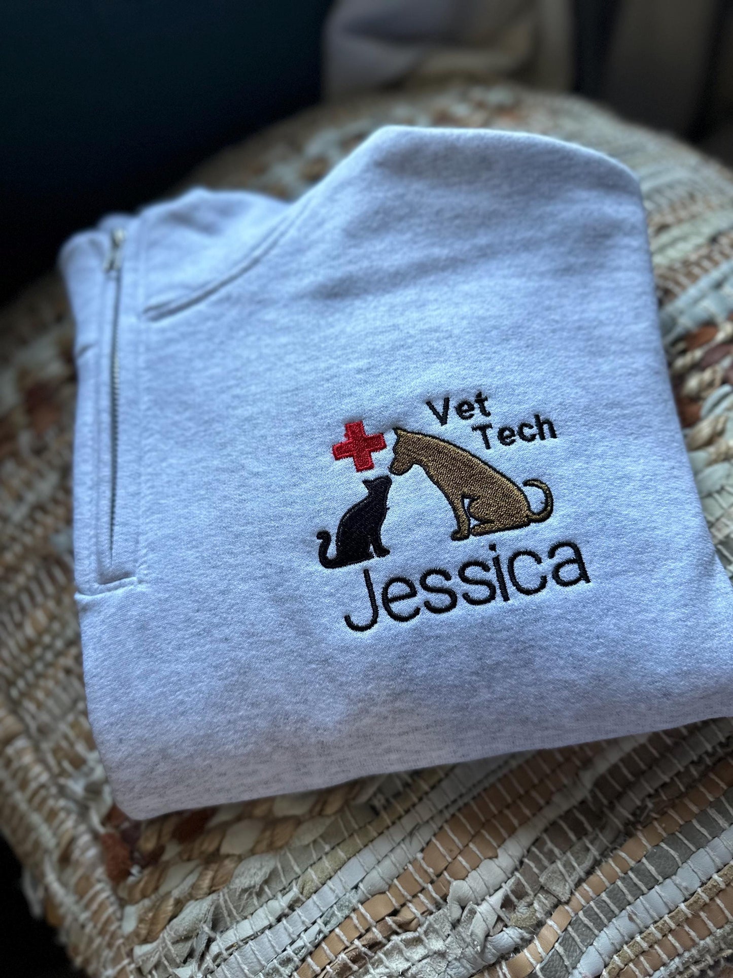 Custom Embroidered vet tech quarter zip - veterinarian medicine Jacket - animal hospital jacket - vet tech pullover - vet office quarter zip