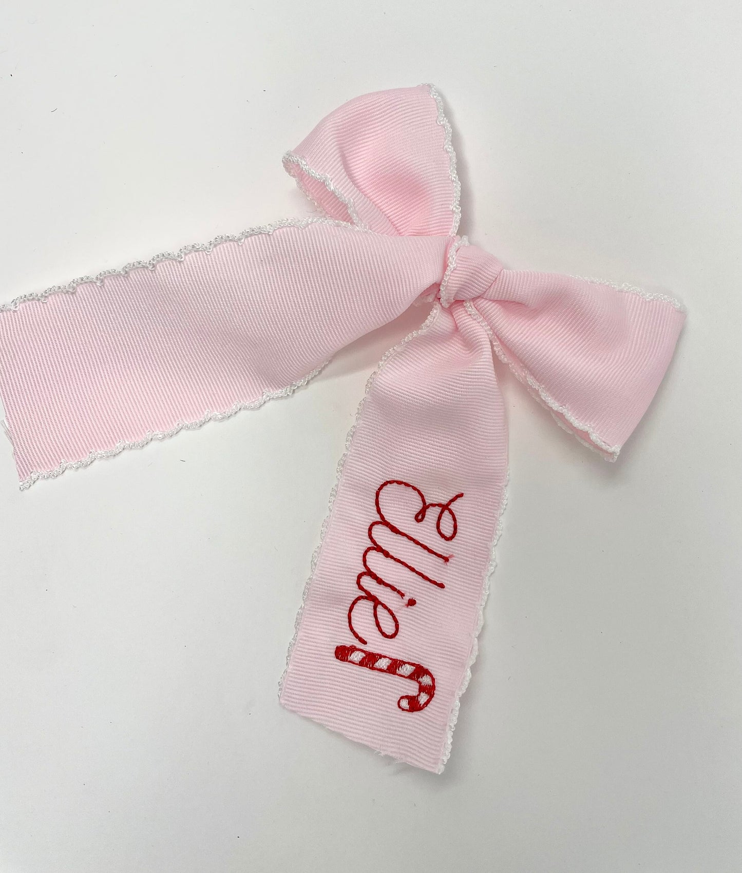 Embroidered Christmas Bow - Embroidered personalized candy cane bow