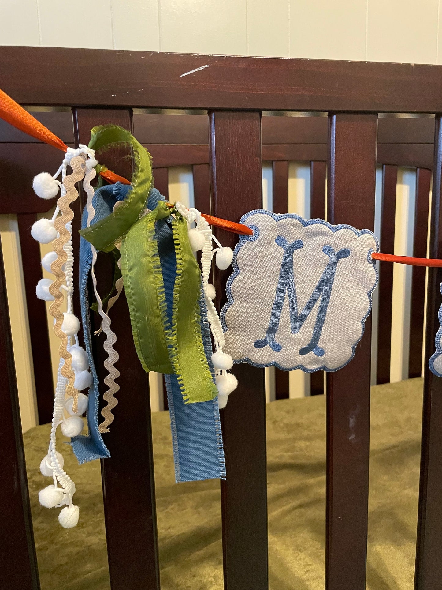 Baby boy Crib Embroidered Banner - Embroidered Name banner - Baby shower decor banner - personalized name banner - boy nursery decor