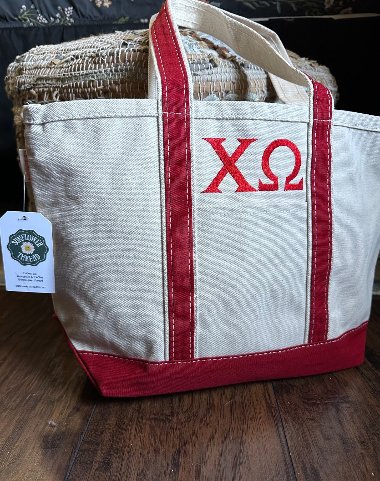Embroidered chi omega Canvas Bag - chi o Tote Bag with Zipper - Sorority Gift - big/little gift
