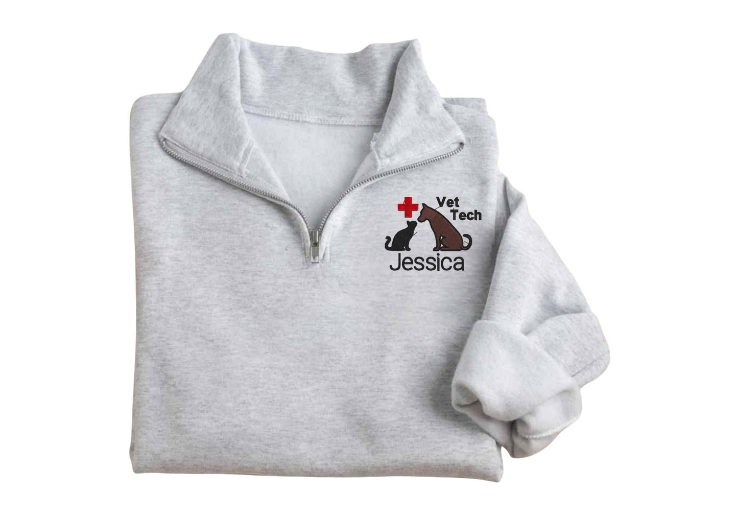 Custom Embroidered vet tech quarter zip - veterinarian medicine Jacket - animal hospital jacket - vet tech pullover - vet office quarter zip