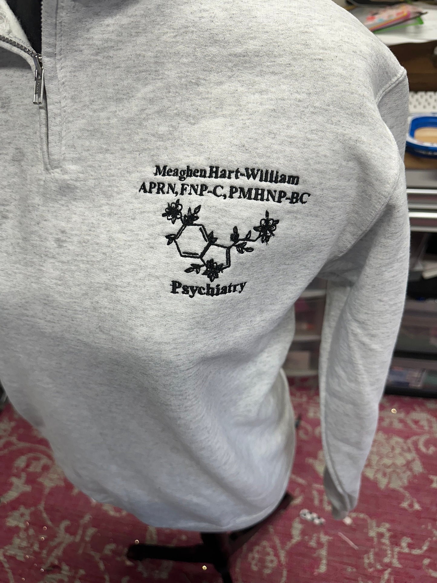 Custom Embroidered psychiatric nurse quarter zip, psych nurse jacket, serotonin jacket, personalized nurse practitioner quarter zip,