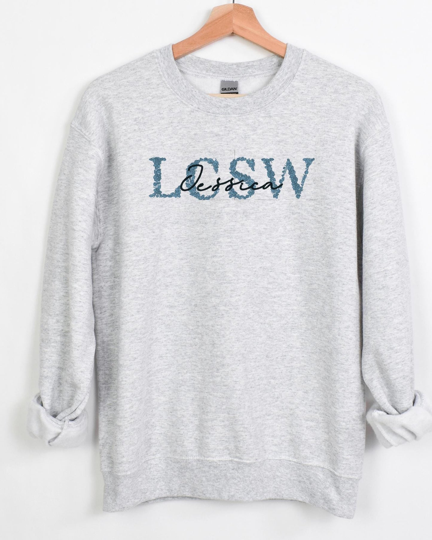 Custom Embroidered Social Work - Floral Social work Crewneck - Floral LCSW personalized floral sweatshirt - social worker gift - MSW gift