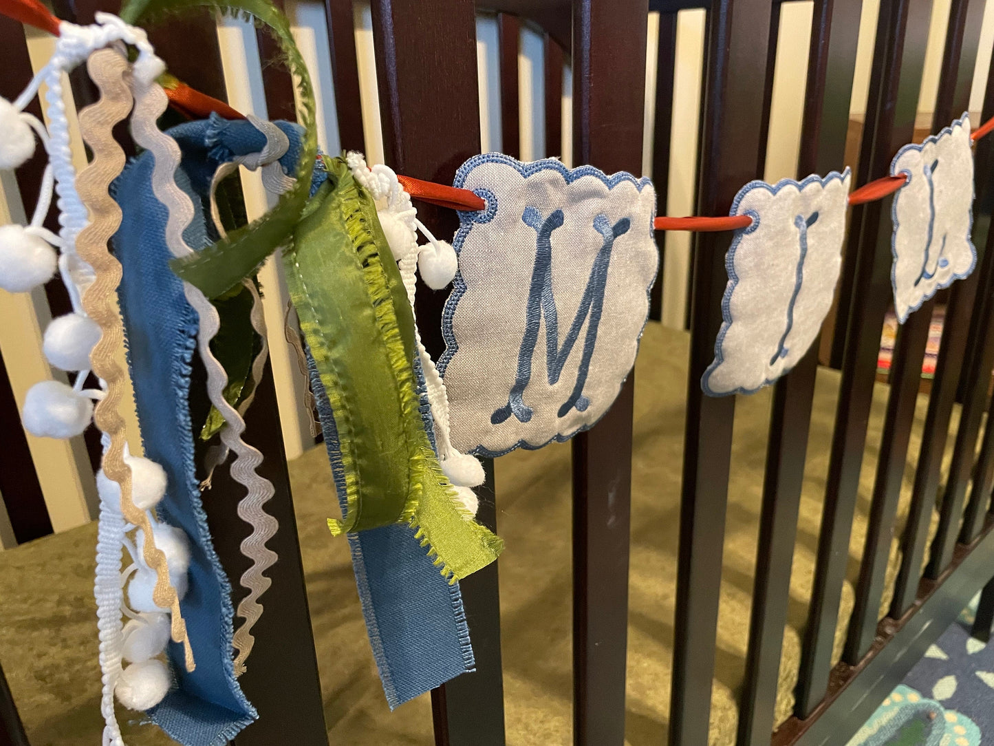 Baby boy Crib Embroidered Banner - Embroidered Name banner - Baby shower decor banner - personalized name banner - boy nursery decor