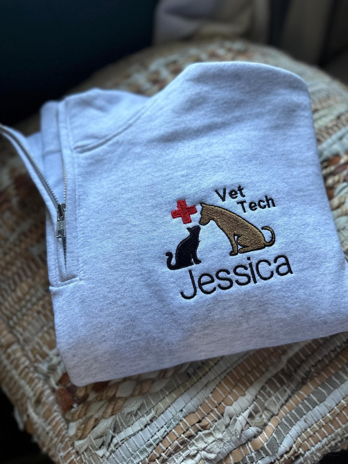 Custom Embroidered vet tech quarter zip - veterinarian medicine Jacket - animal hospital jacket - vet tech pullover - vet office quarter zip