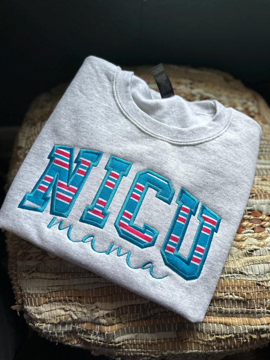 Embroidered hospital blanket NICU mama sweatshirt - Appliqué mama sweatshirt - personalize mom crewneck - personalized NICU mom gift