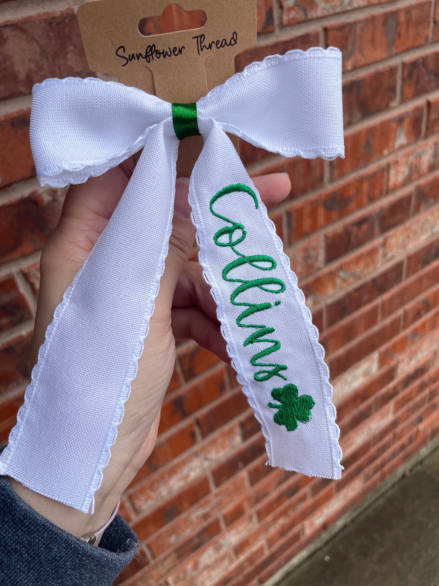 Embroidered St. Patrick Day bow - shamrock bow - St Pattie’s Day Bow - Personalized St. Patrick Day Bow with name