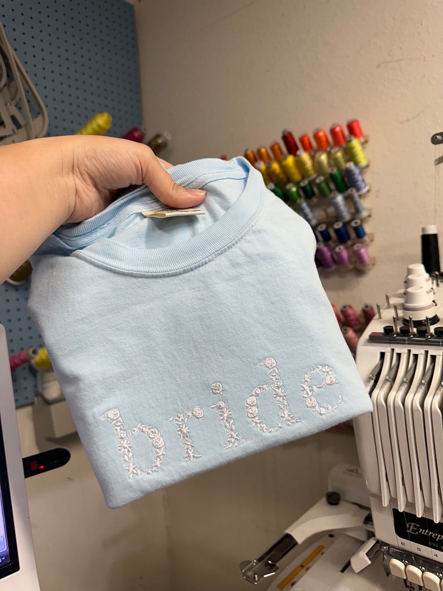 Embroidered Floral Bride Shirt - Domething Blue Shirt - Bride gift - Bridal shower gift - engagement shower gift - honeymoon shirt
