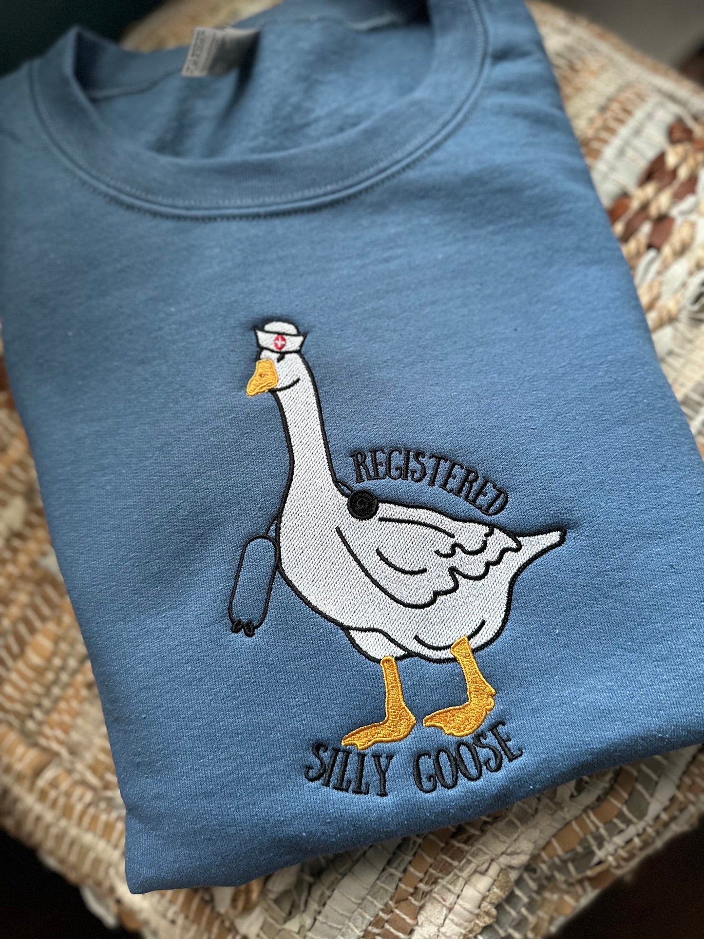 Embroidered Registered Silly Goose nurse sweatshirt - funny nurse sweatshirt - personalize nurse crewneck - nurse gift - RN sweatshirt
