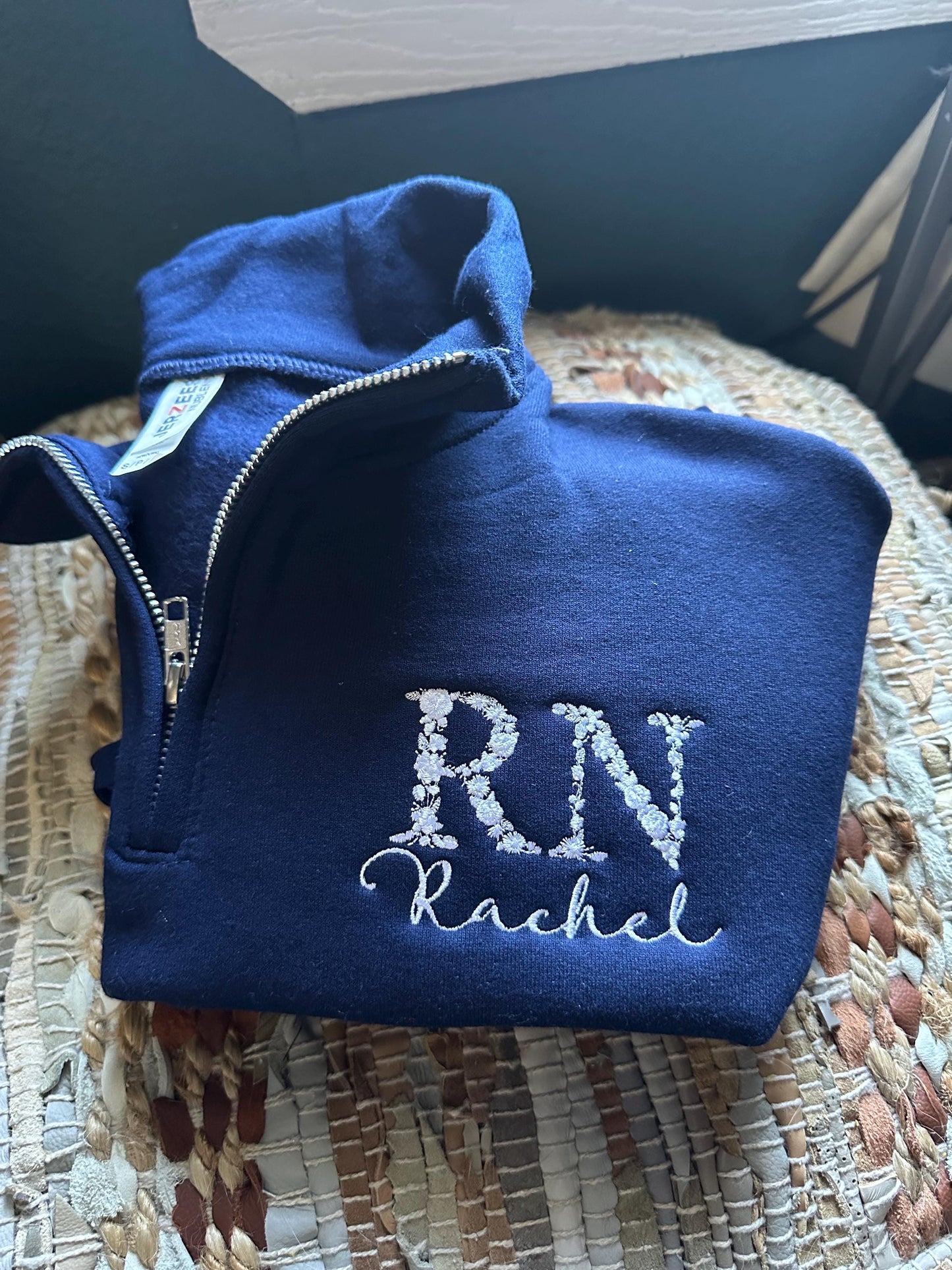 Custom Embroidered nurse quarter zip - Floral RN Jacket - Floral Nurse jacket - personalized quarter zip floral zip jack - nurse gift