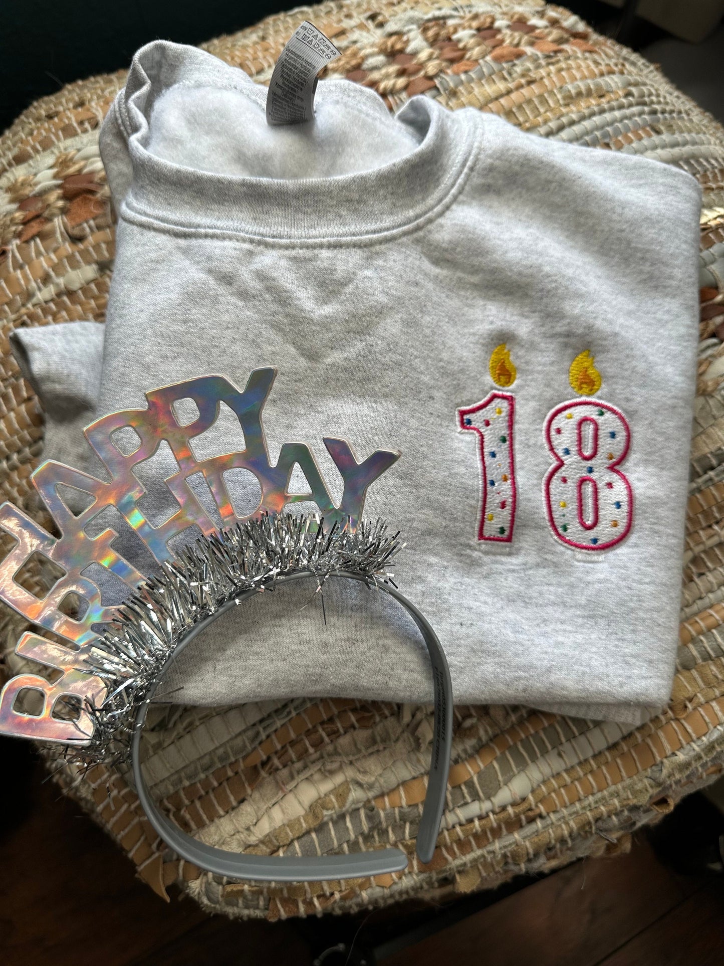 Embroidered birthday candle keepsake sweatshirt, birthday gift, personalized birthday sweatshirt, custom birthday sweatshirt