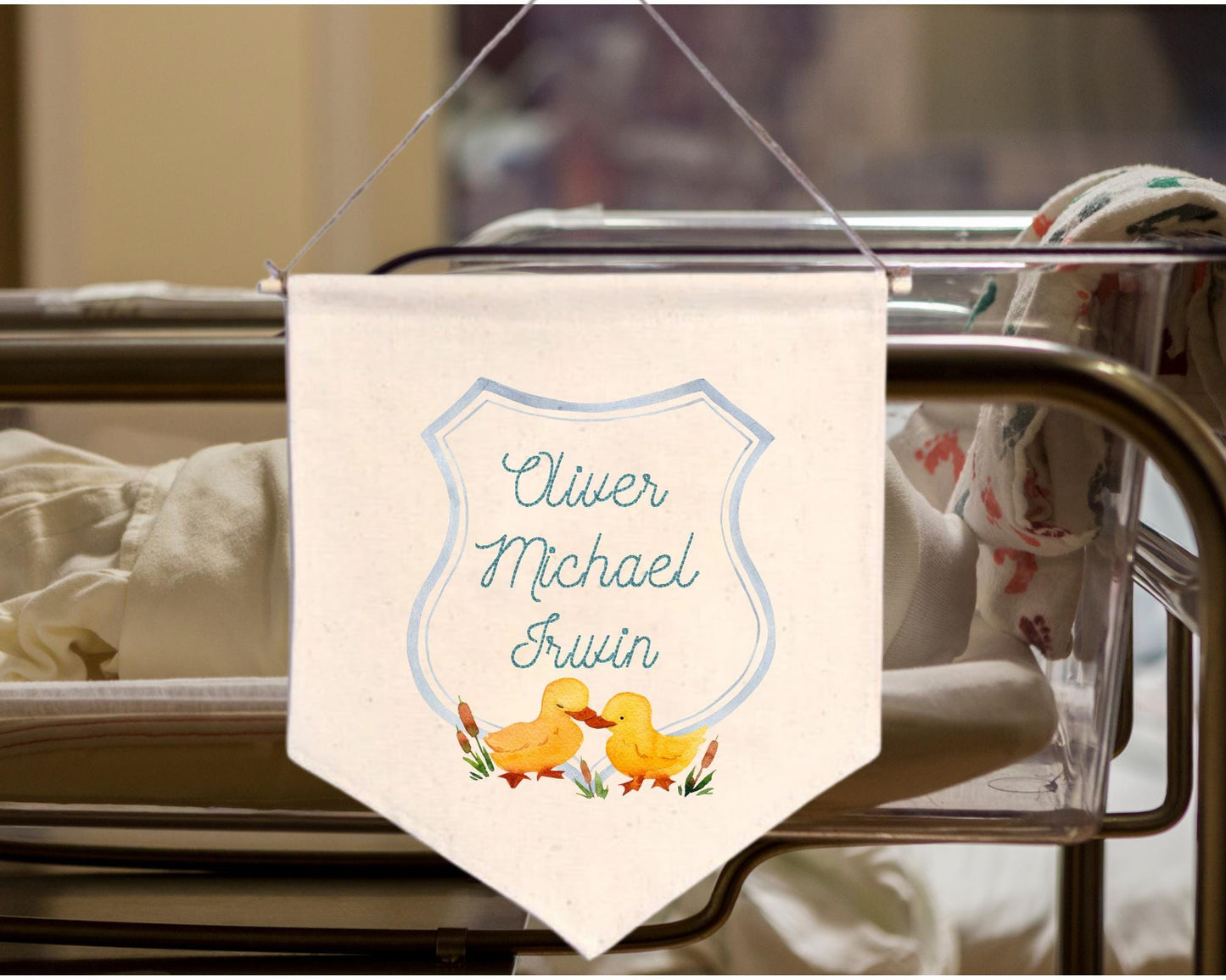 Embroidered Duck Nursery Baby Boy Banner - Country Welcome Banner - Boy Hospital Door Sign - Country Duckling Baby Shower