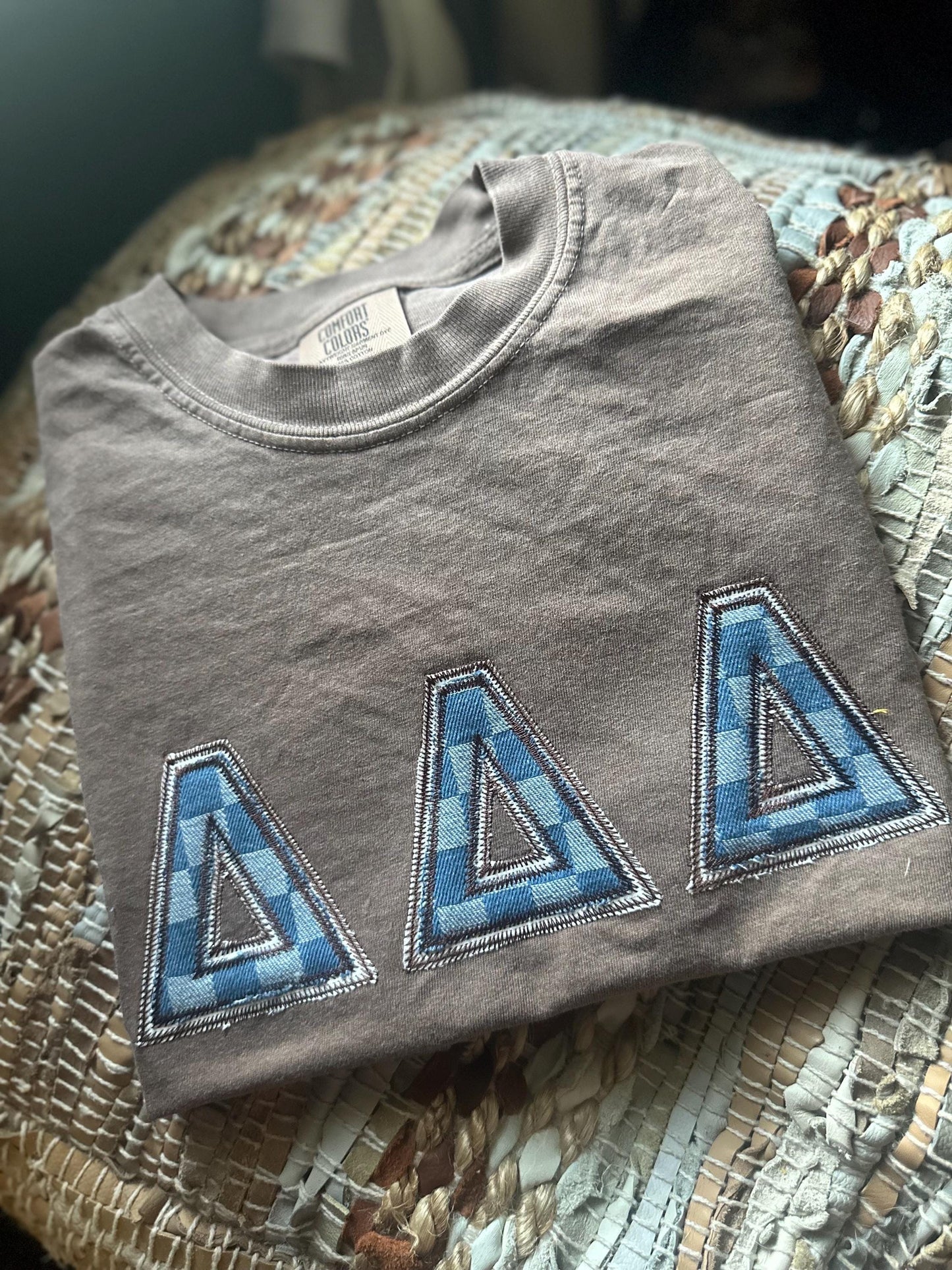 Embroidered Tri Delta applique shirt - Delta Delta Delta wear - Sorority Sweatshirt - Big/Little Gift - Sorority Greek Licensed Merch