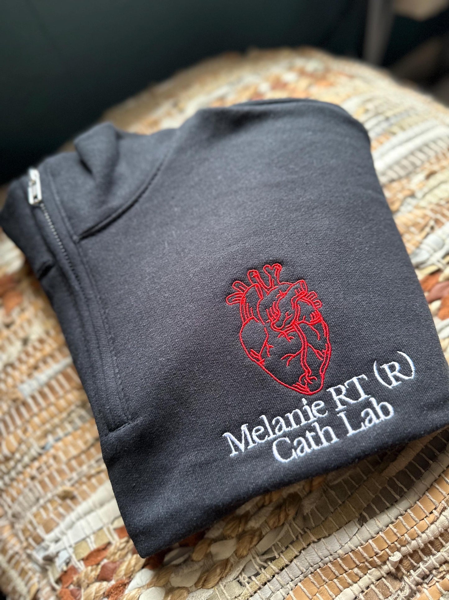 Embroidered CARDIAC nurse quarter zip jacket - cards nurse jacket - CVICU nurse jacket -personalized nurse gift - CHSU unit - cath lab
