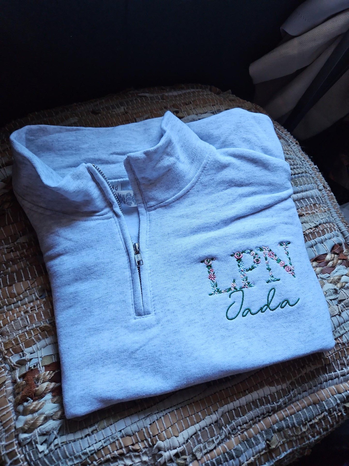 Custom Embroidered nurse quarter zip - Floral RN Jacket - Floral Nurse jacket - personalized quarter zip floral zip jack - nurse gift