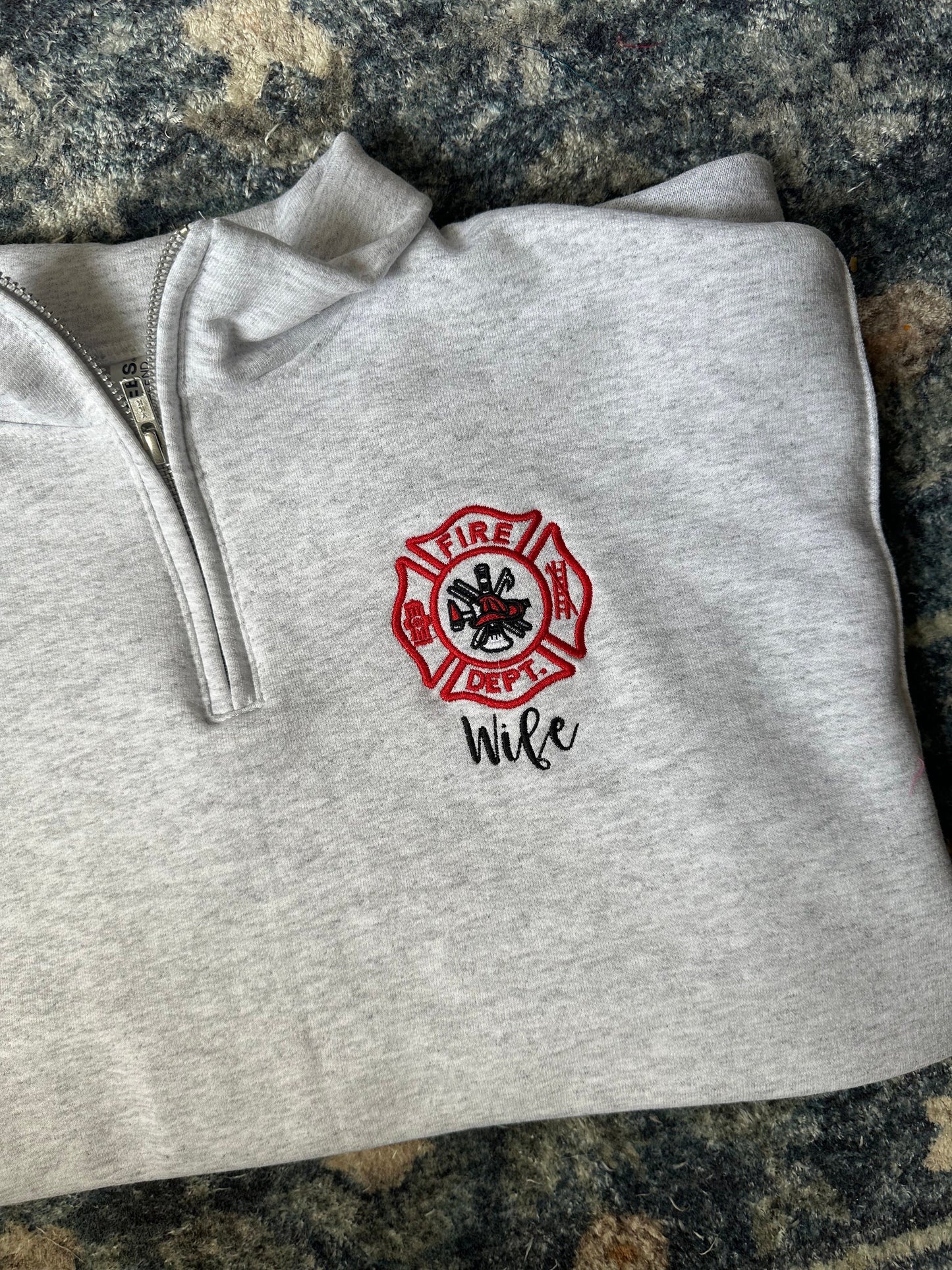 Custom Embroidered Firefighter wife quarter zip pullover firewife jacket, personalized firefighter wife quarter zip, firefighter girlfriend