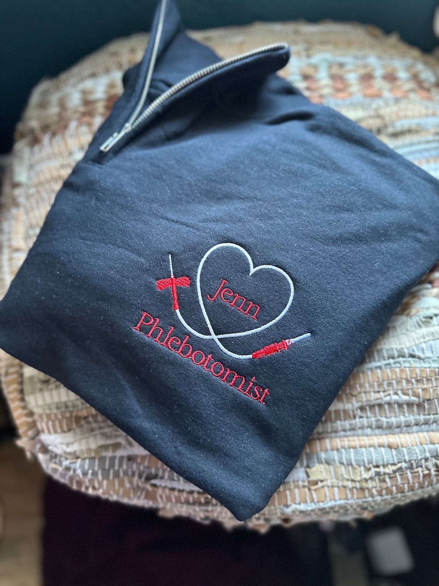 Custom Embroidered phlebotomy quarter zip, phlebotomist jacket, lab jacket, personalized phlebotomy lab tech quarter zip, lab gift, lab draw