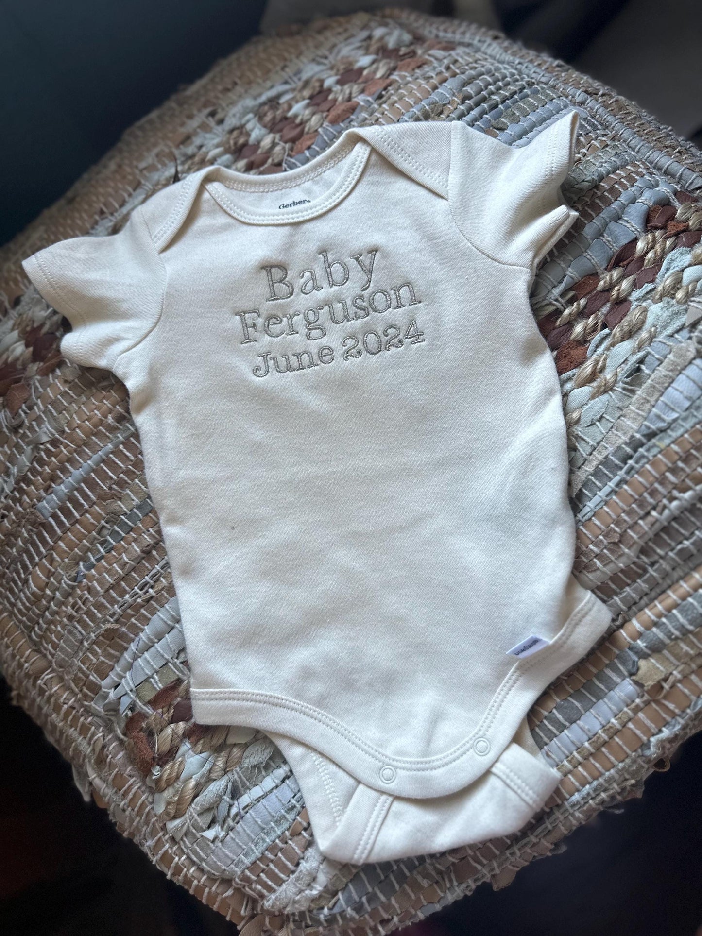 Embroidered bodysuit pregnancy announcement- custom name and expecting due date bodysuit - gender reveal bodysuit - personalized baby wear