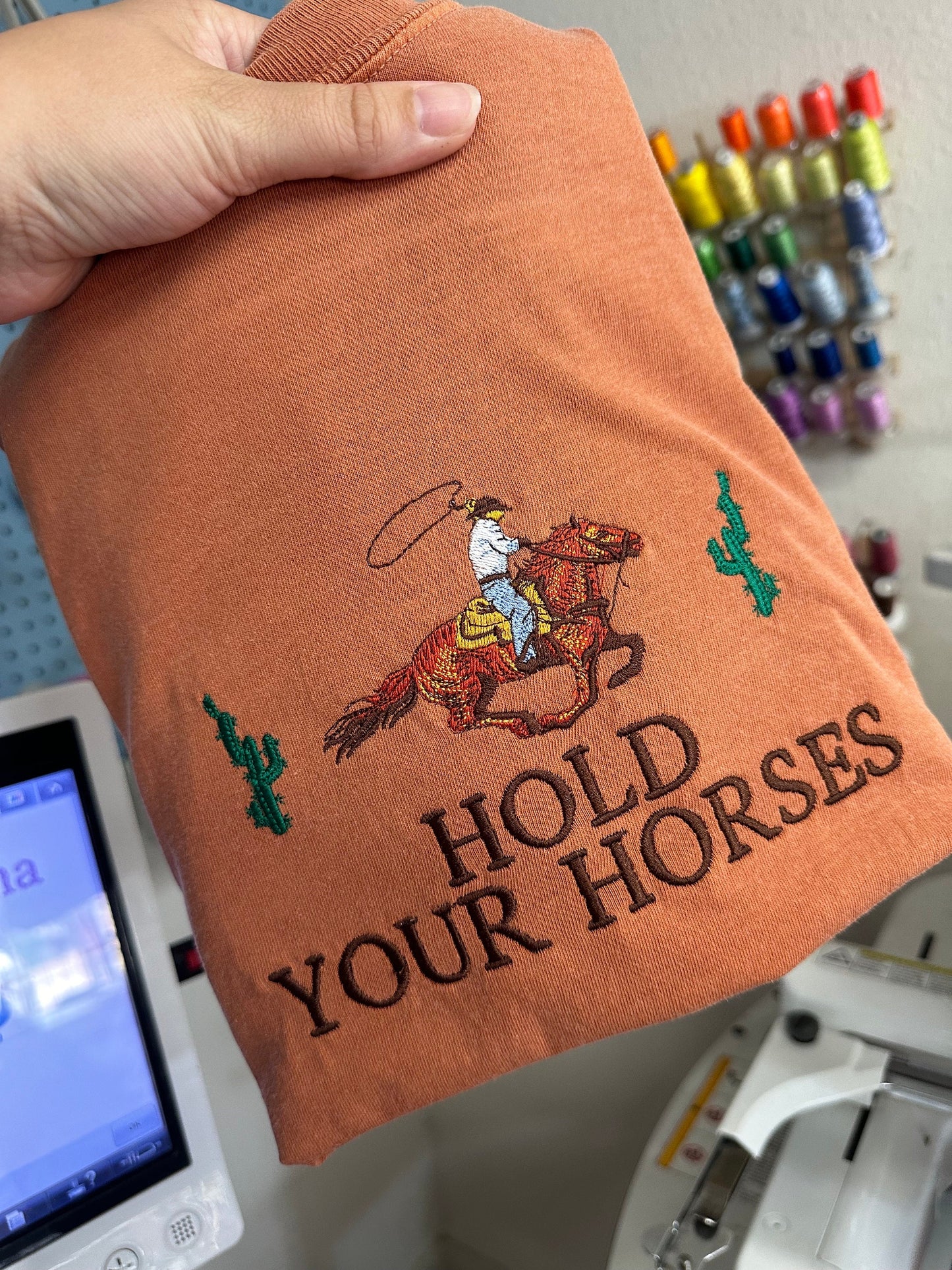 Embroidered Hold Your Horses Shirt - Cowboy Shirt - Western Embroidered Shirt - Western Wear - Rodeo Shirt - Texas Shirt