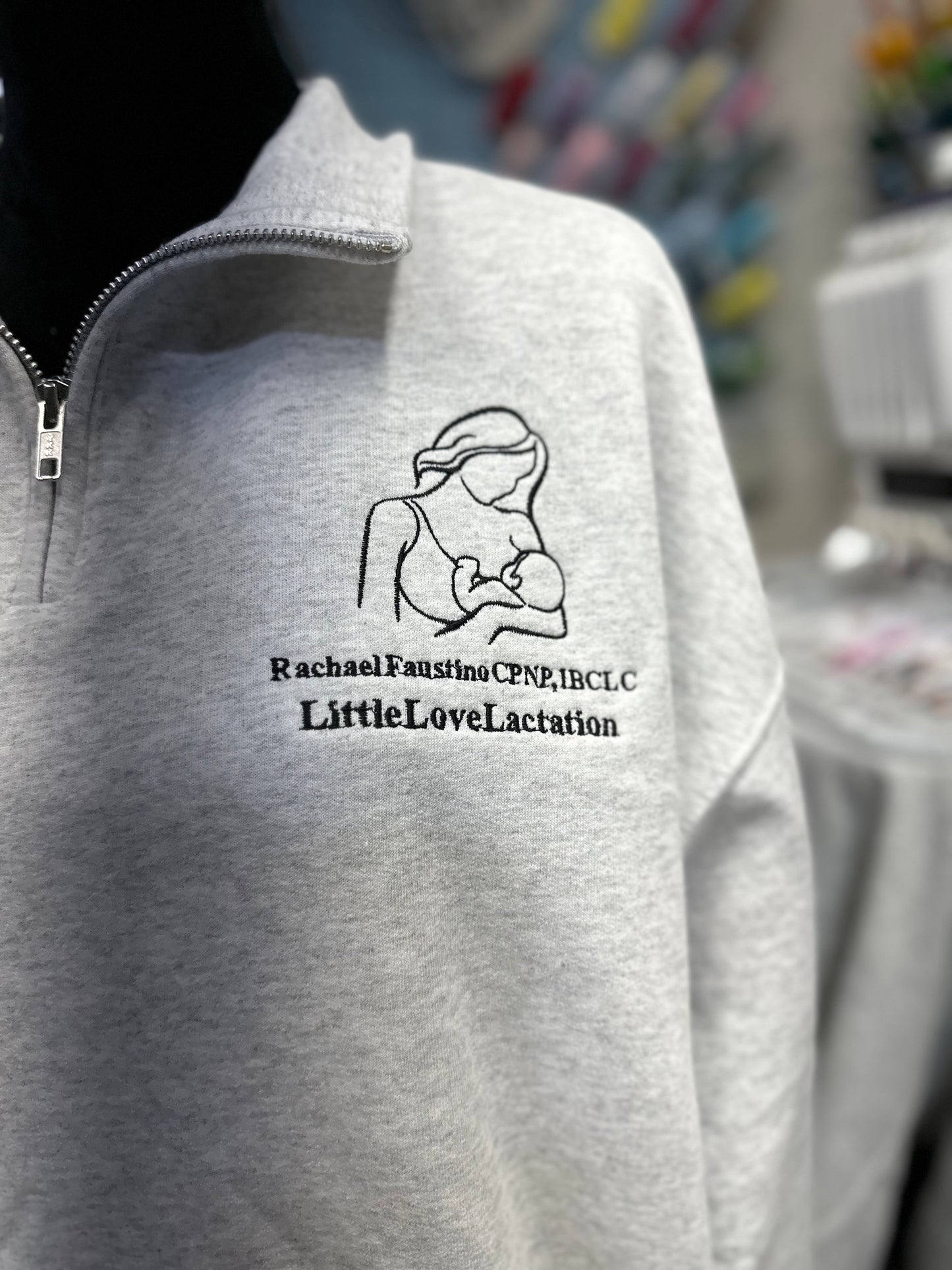 Custom Embroidered lactation quarter zip post partum pullover midwife jacket, personalized doula quarter, lactation jacket, IBCLC, WBW