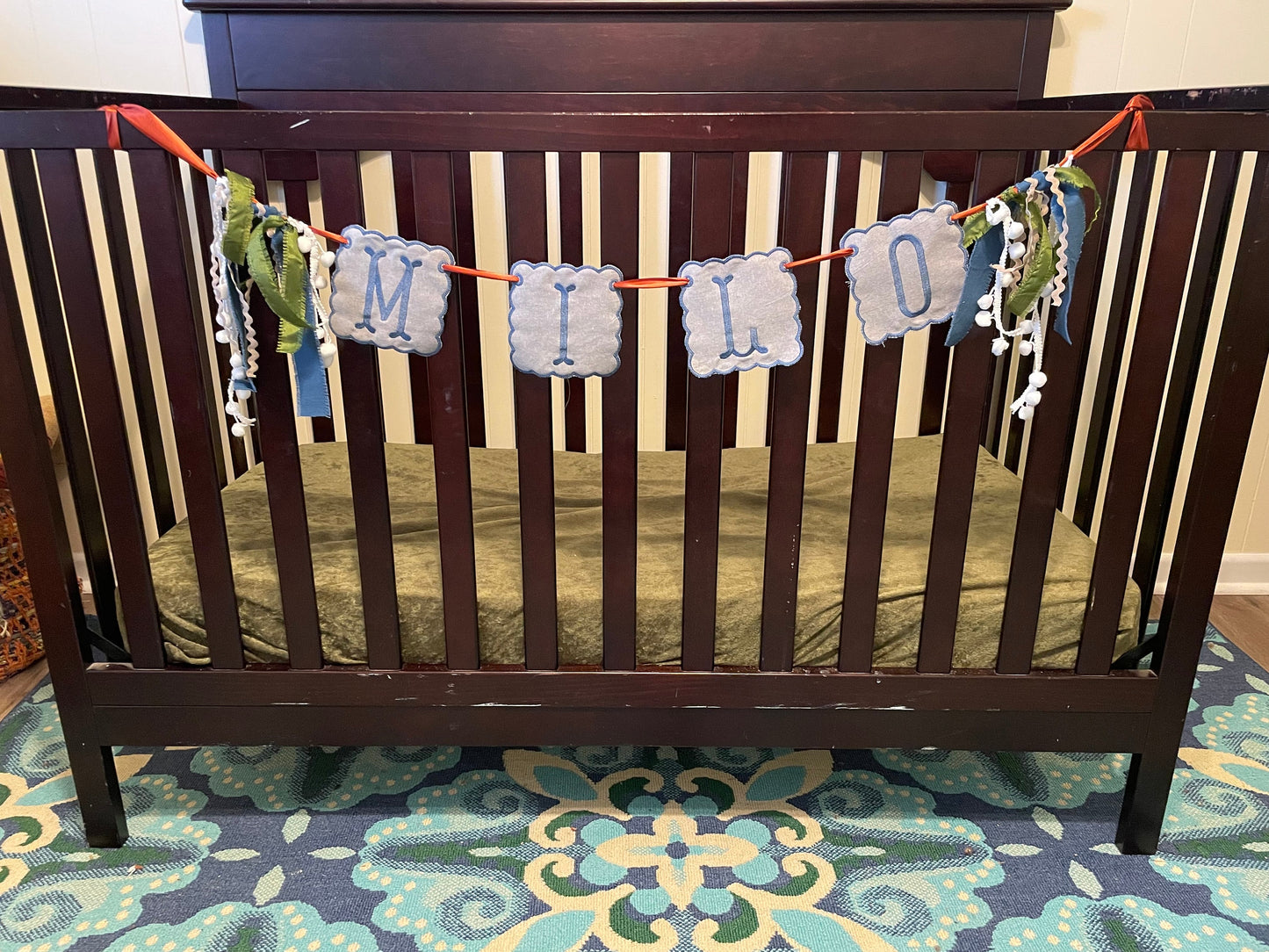 Baby boy Crib Embroidered Banner - Embroidered Name banner - Baby shower decor banner - personalized name banner - boy nursery decor