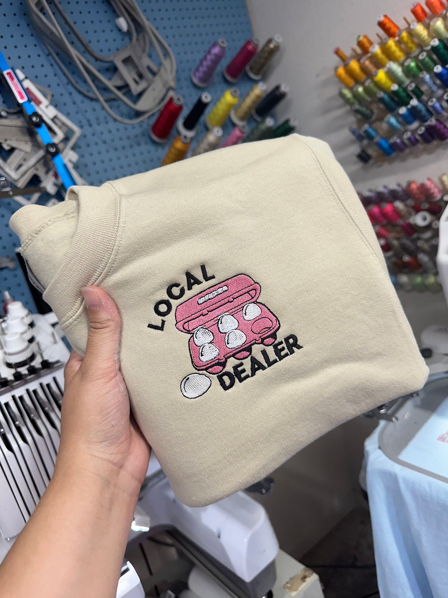 Embroidered Egg Local dealer sweatshirt - embroidered chicken shirt - gift for chicken lovers - chicken mama - chicken egg shirt