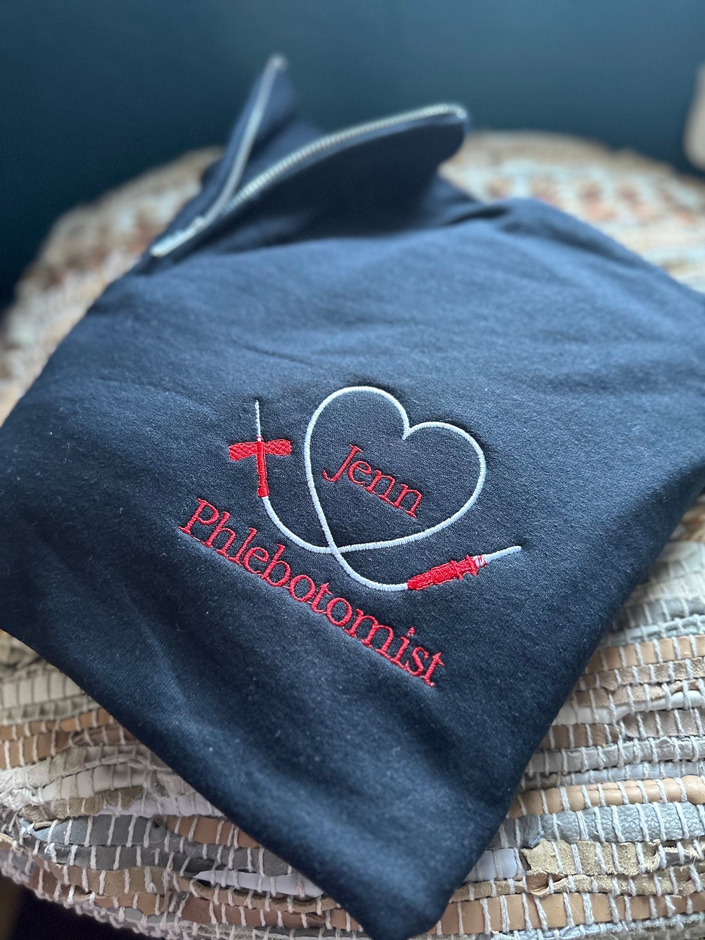 Custom Embroidered phlebotomy quarter zip, phlebotomist jacket, lab jacket, personalized phlebotomy lab tech quarter zip, lab gift, lab draw