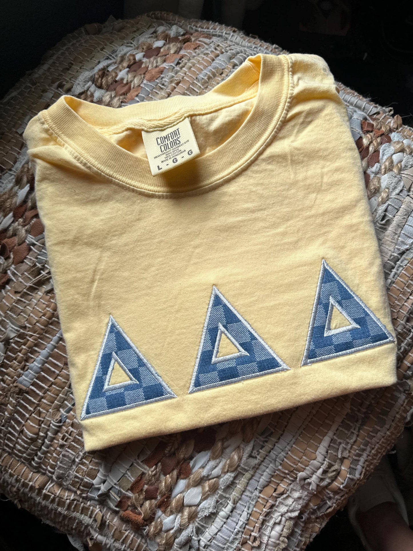 Embroidered Tri Delta applique shirt - Delta Delta Delta wear - Sorority Sweatshirt - Big/Little Gift - Sorority Greek Licensed Merch