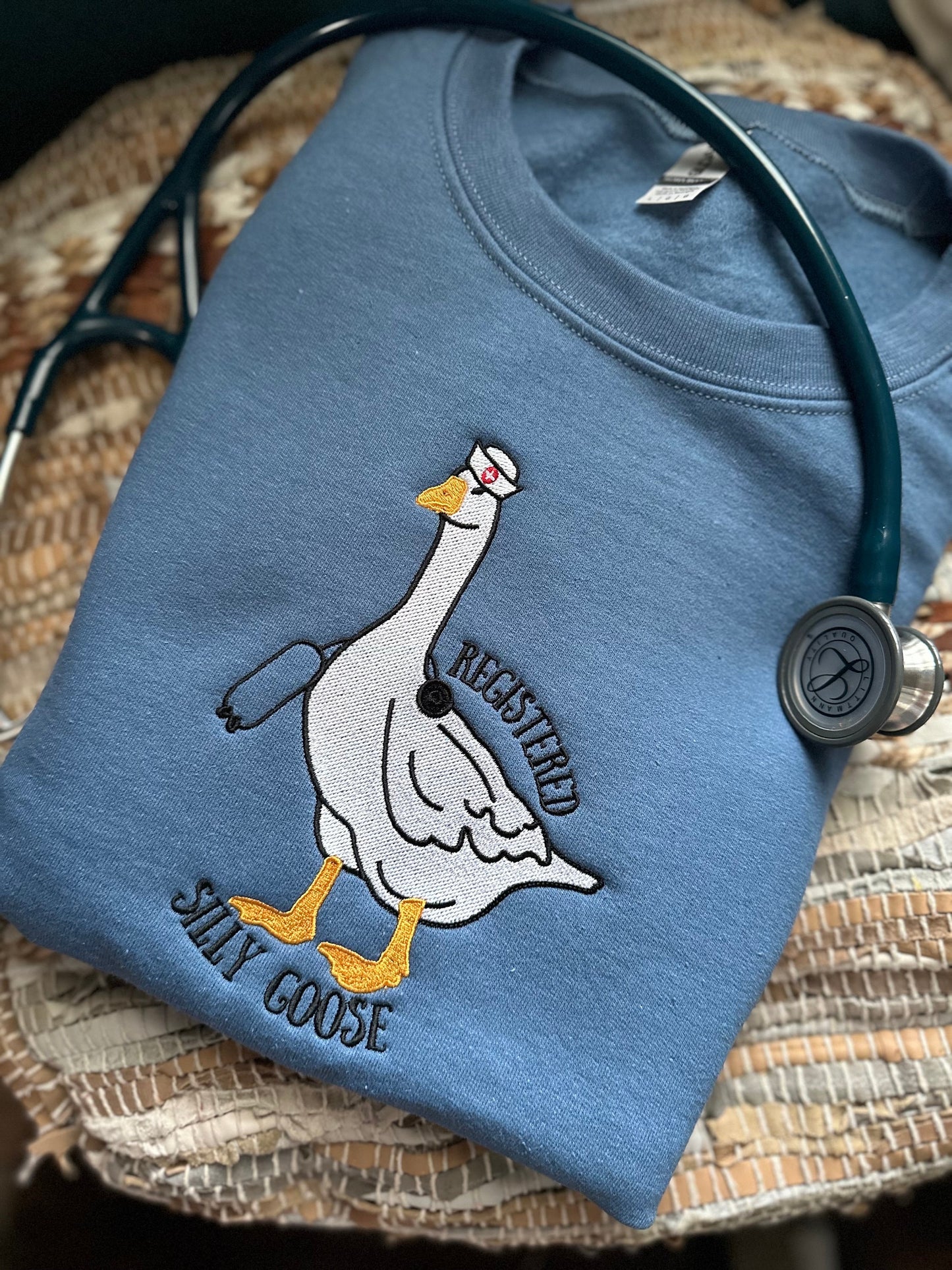 Embroidered Registered Silly Goose nurse sweatshirt - funny nurse sweatshirt - personalize nurse crewneck - nurse gift - RN sweatshirt