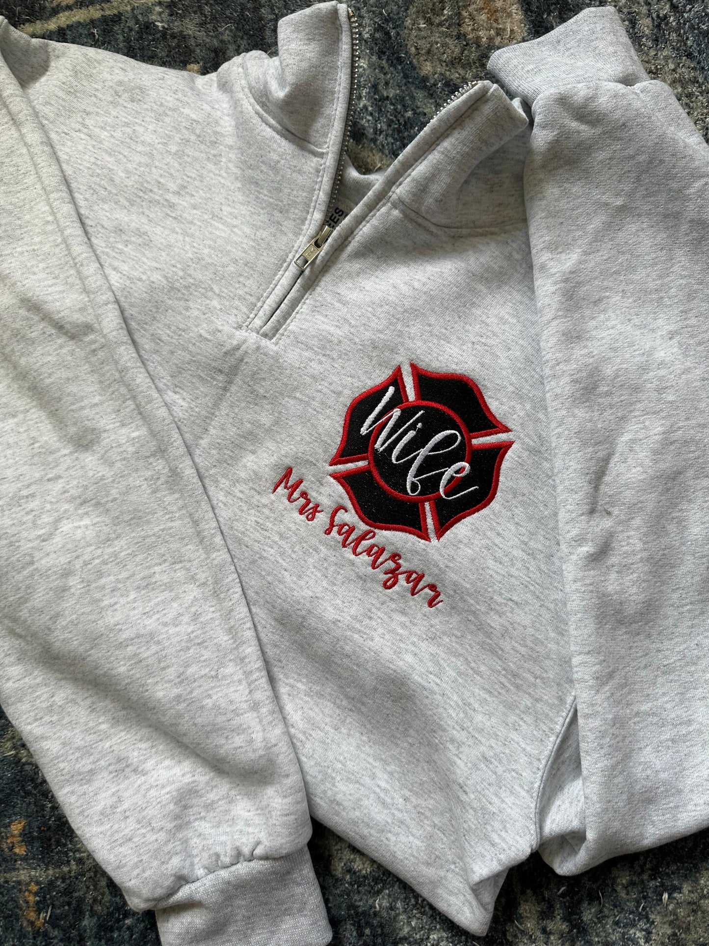 Custom Embroidered Firefighter wife quarter zip pullover firewife jacket, personalized firefighter wife quarter zip, firefighter girlfriend