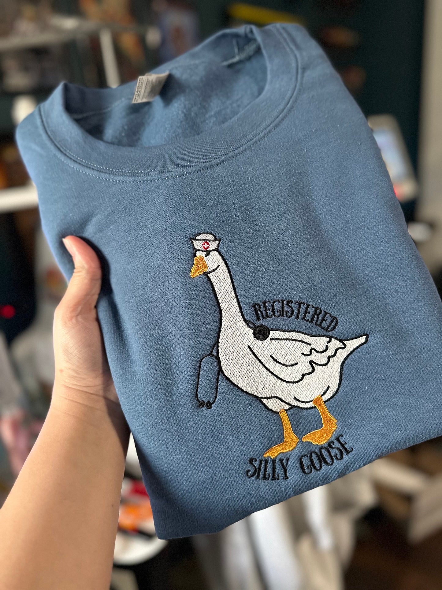 Embroidered Registered Silly Goose nurse sweatshirt - funny nurse sweatshirt - personalize nurse crewneck - nurse gift - RN sweatshirt