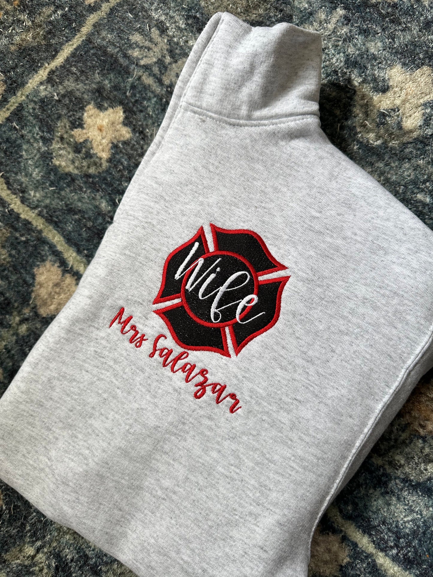 Custom Embroidered Firefighter wife quarter zip pullover firewife jacket, personalized firefighter wife quarter zip, firefighter girlfriend