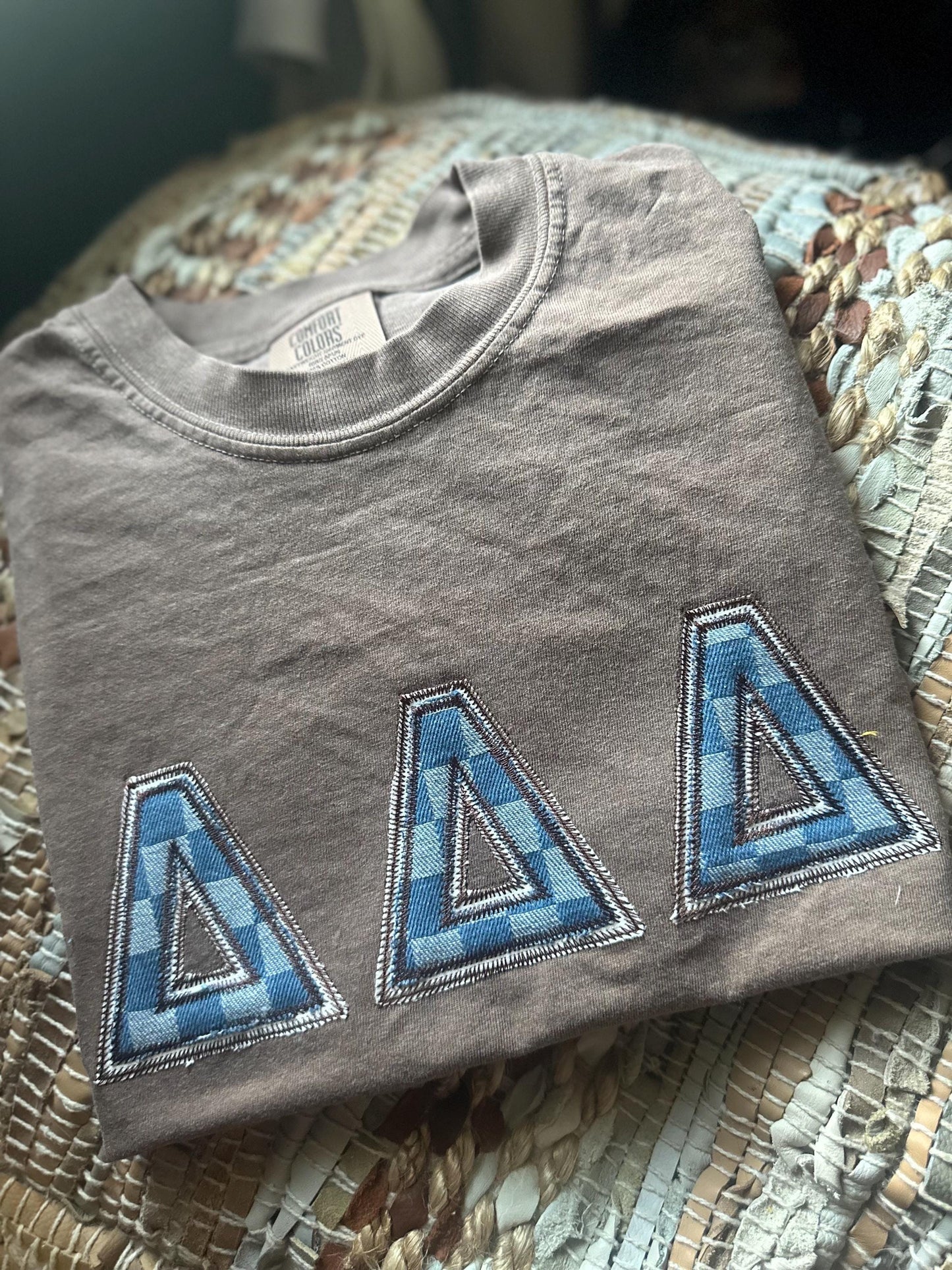 Embroidered Tri Delta applique shirt - Delta Delta Delta wear - Sorority Sweatshirt - Big/Little Gift - Sorority Greek Licensed Merch