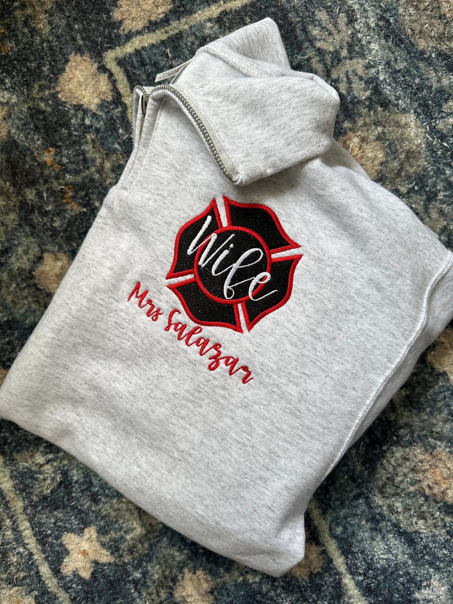 Custom Embroidered Firefighter wife quarter zip pullover firewife jacket, personalized firefighter wife quarter zip, firefighter girlfriend